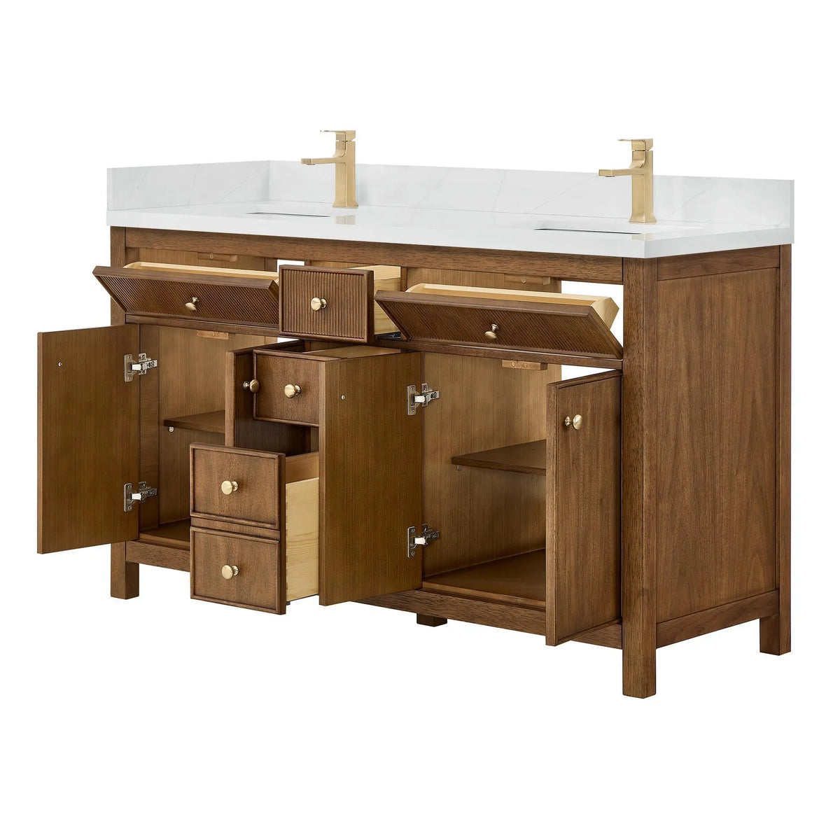 60" Rian Double Bathroom Vanity Toasted Walnut Satin Bronze Trim by wyndham View 3