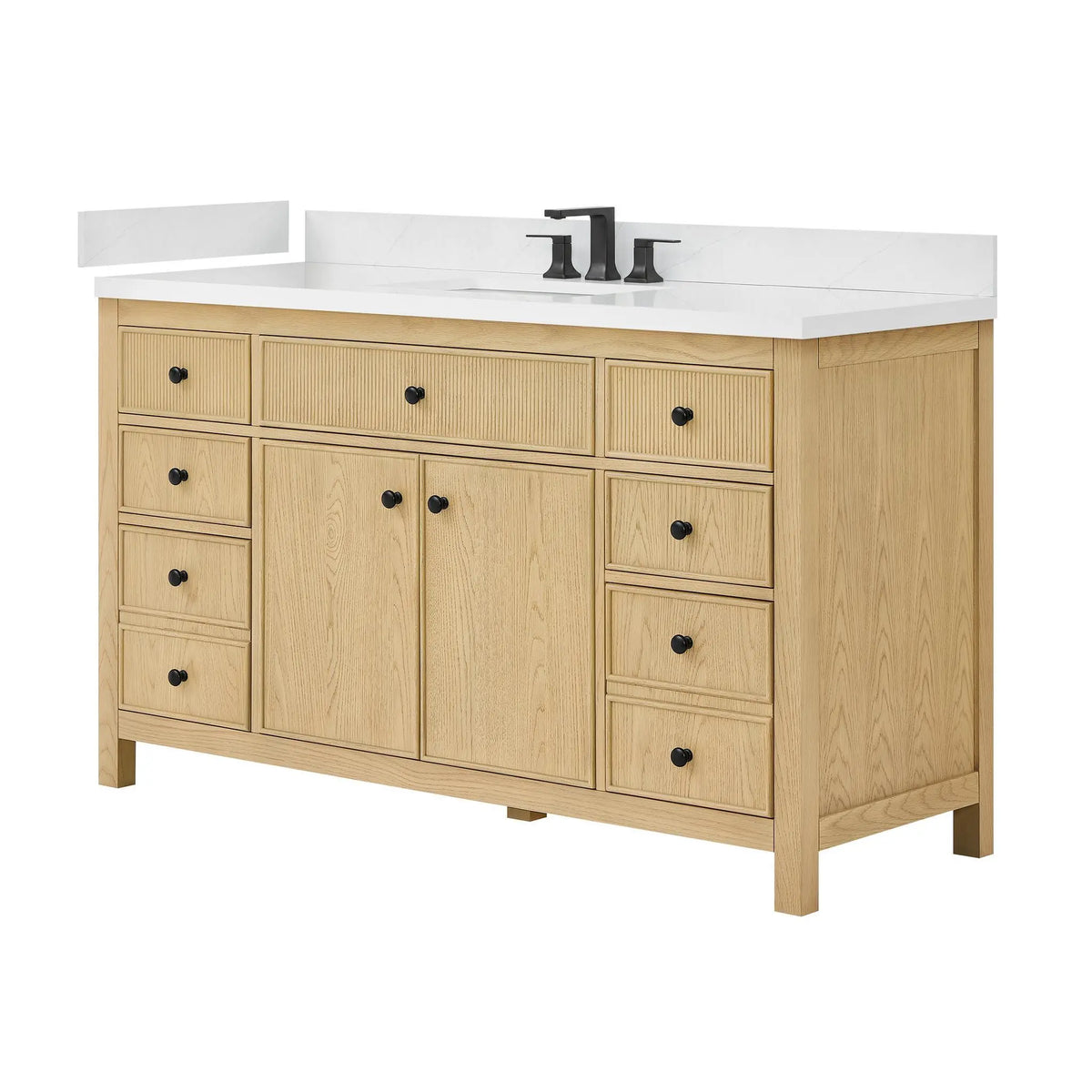 60" Rian Single Bathroom Vanity Scandinavian Oak Matte Black Trim by wyndham View 5