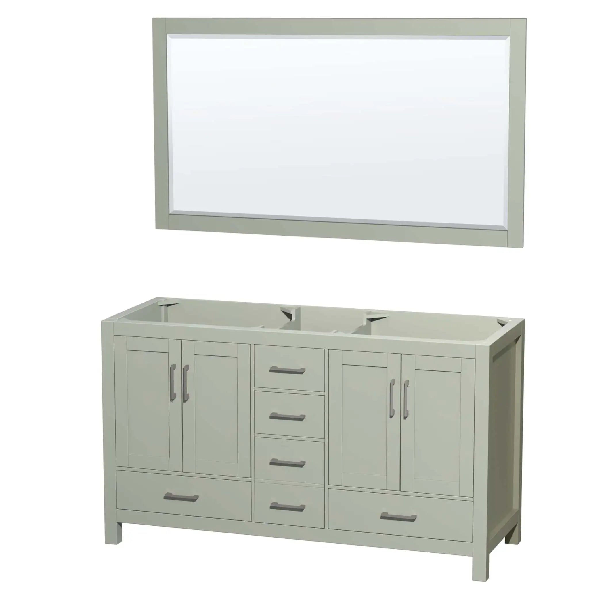 60" Sheffield 60 inch Double Bathroom Vanity in Light Green with Brushed Nickel Trim & 58" Mirror by Wyndham