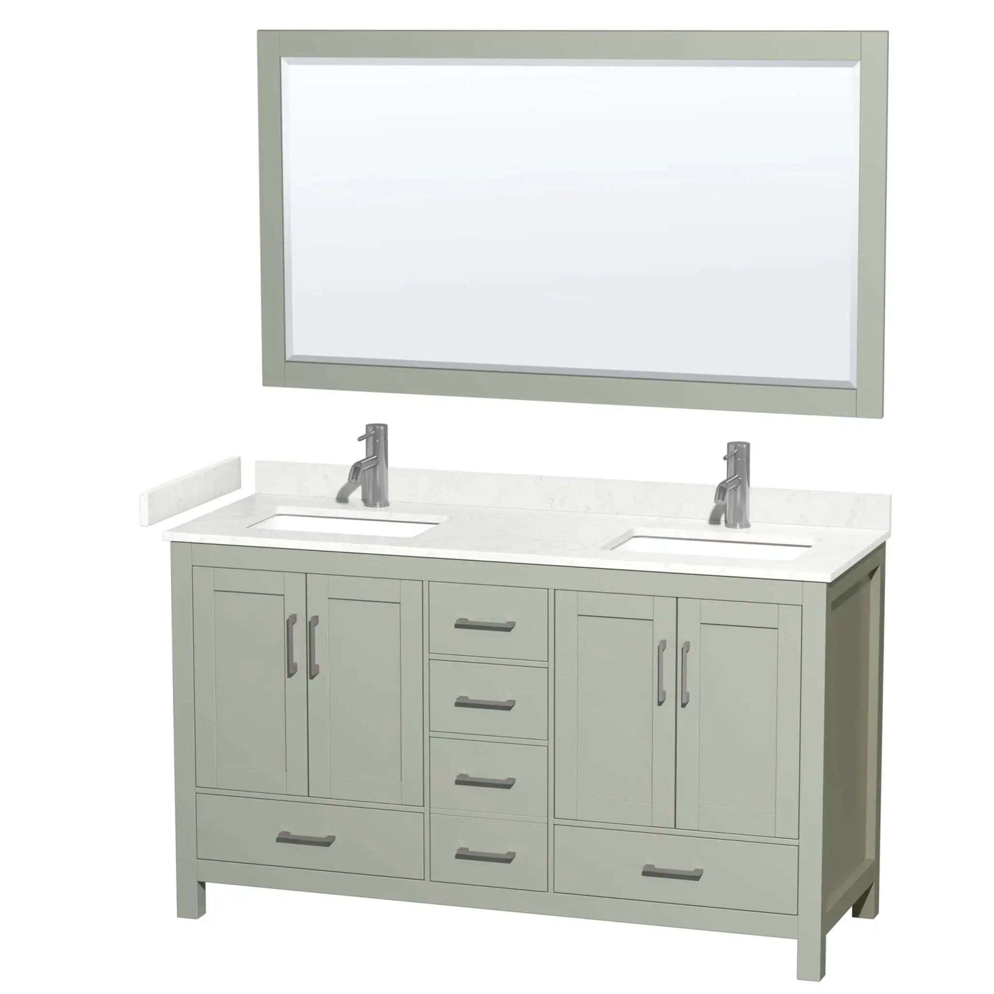 60" Sheffield 60 inch Double Bathroom Vanity in Light Green with Brushed Nickel Trim & 58" Mirror by Wyndham