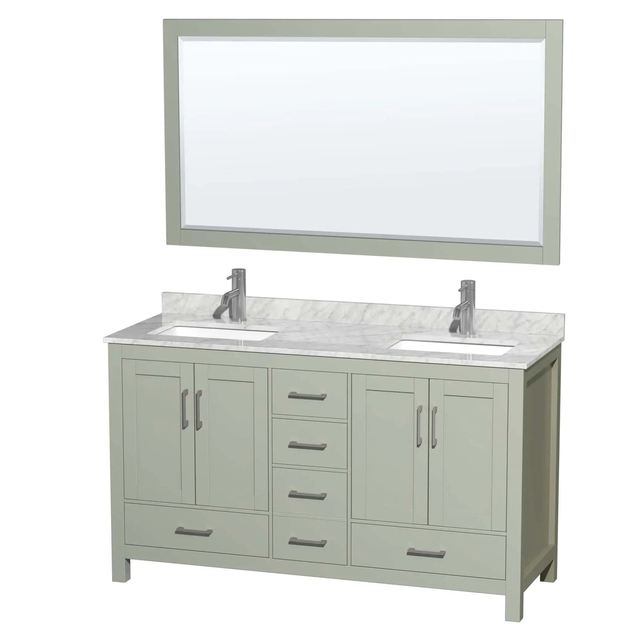 60" Sheffield 60 inch Double Bathroom Vanity in Light Green with Brushed Nickel Trim & 58" Mirror by Wyndham