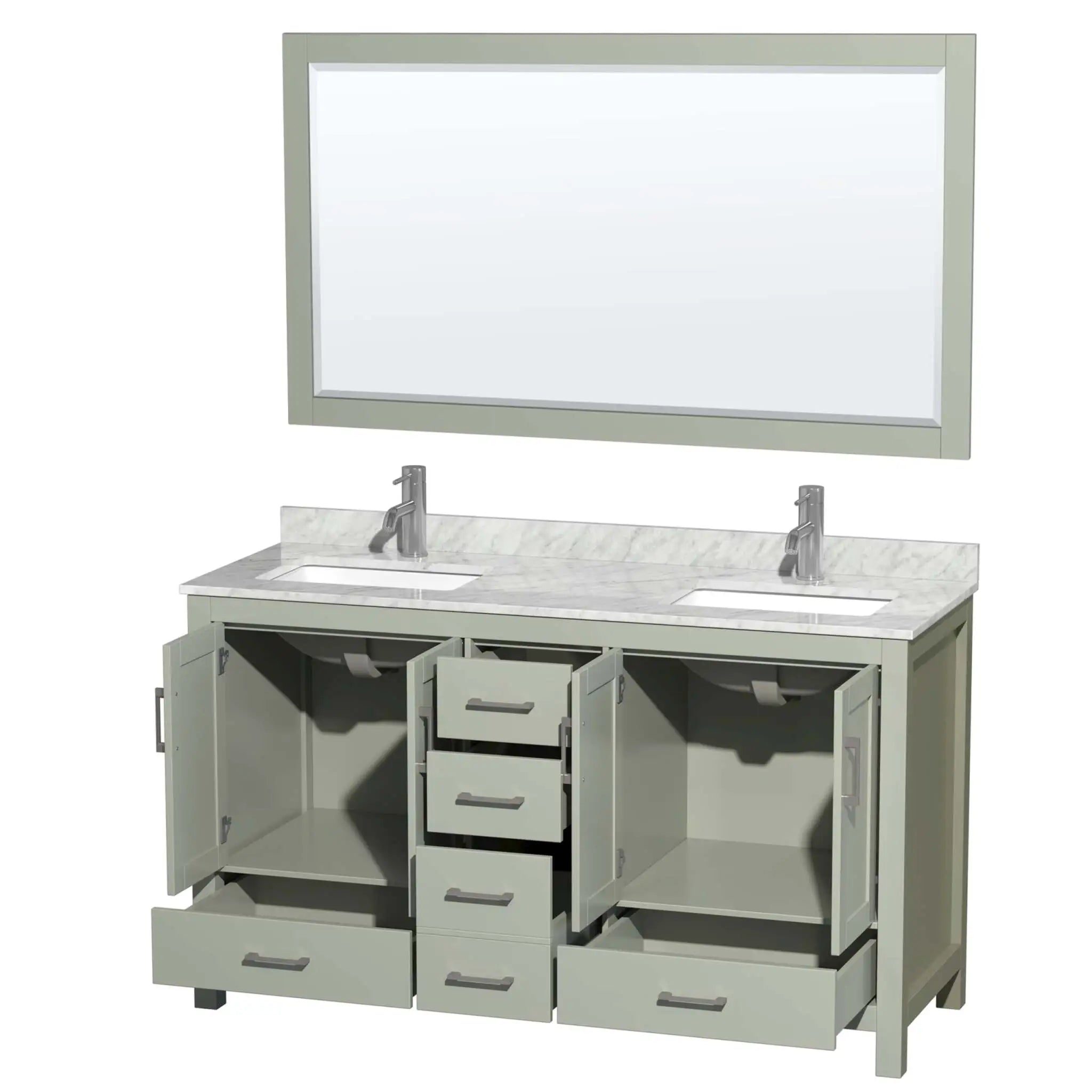 60" Sheffield 60 inch Double Bathroom Vanity in Light Green with Brushed Nickel Trim & 58" Mirror by Wyndham
