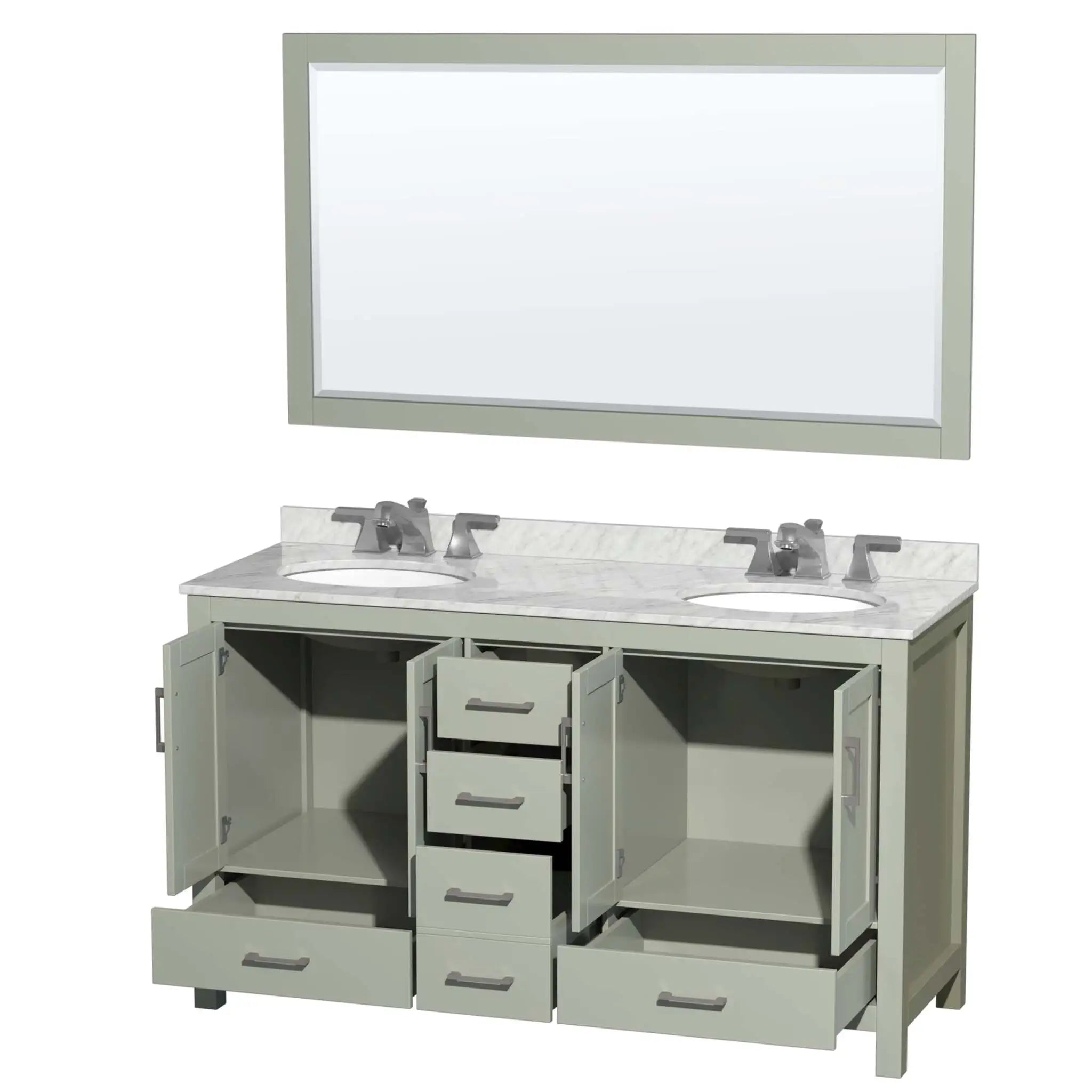 60" Sheffield 60 inch Double Bathroom Vanity in Light Green with Brushed Nickel Trim & 58" Mirror by Wyndham
