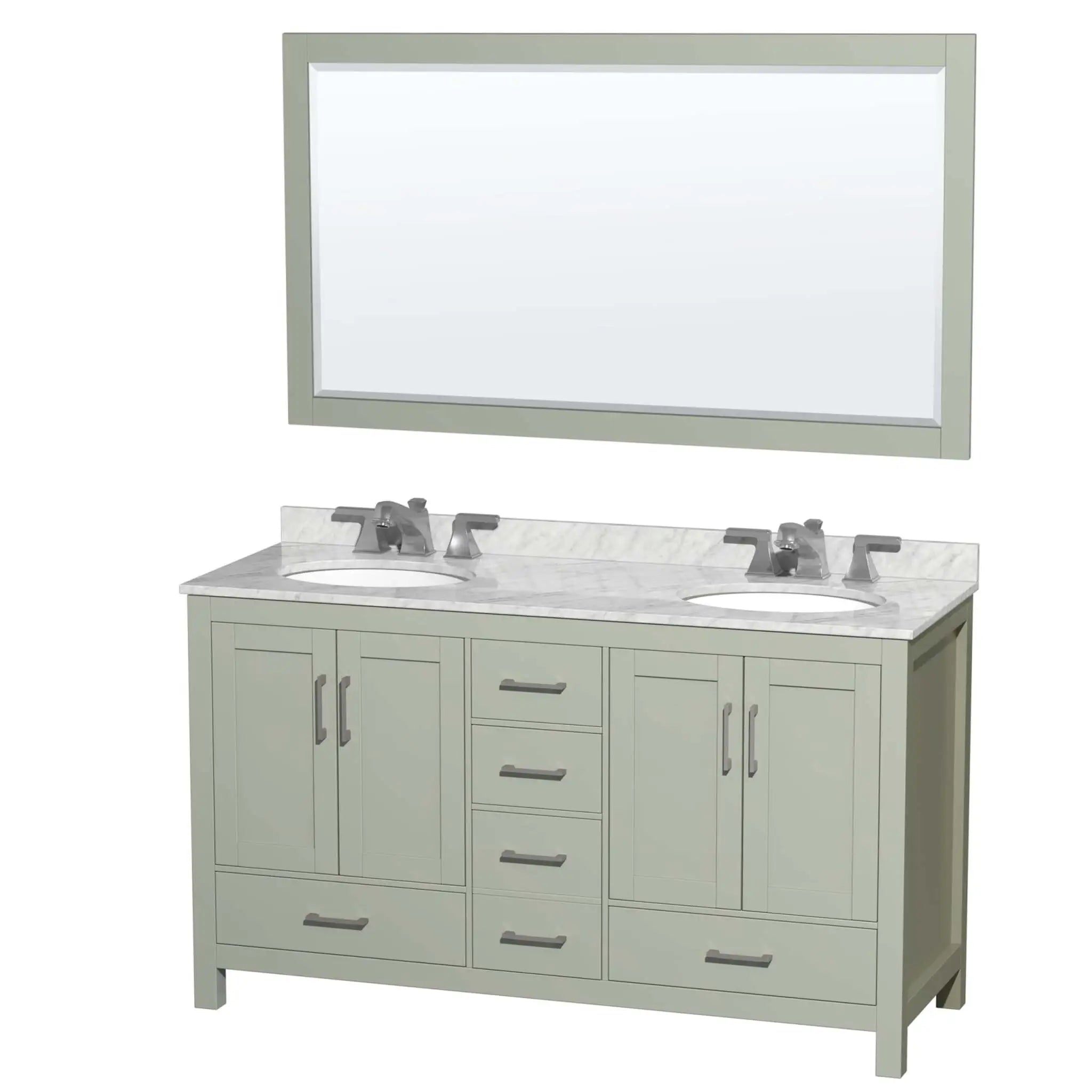 60" Sheffield 60 inch Double Bathroom Vanity in Light Green with Brushed Nickel Trim & 58" Mirror by Wyndham