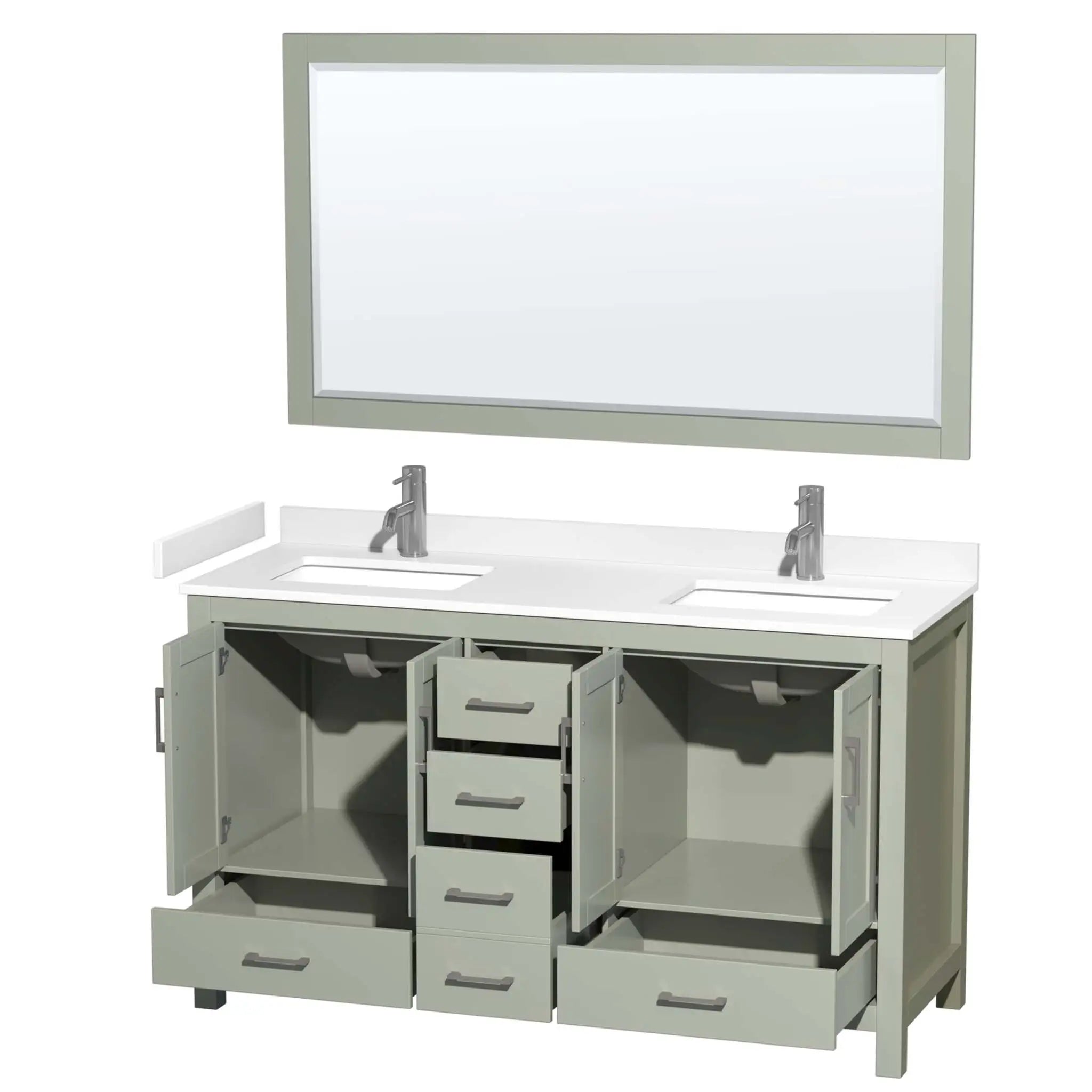 60" Sheffield 60 inch Double Bathroom Vanity in Light Green with Brushed Nickel Trim & 58" Mirror by Wyndham