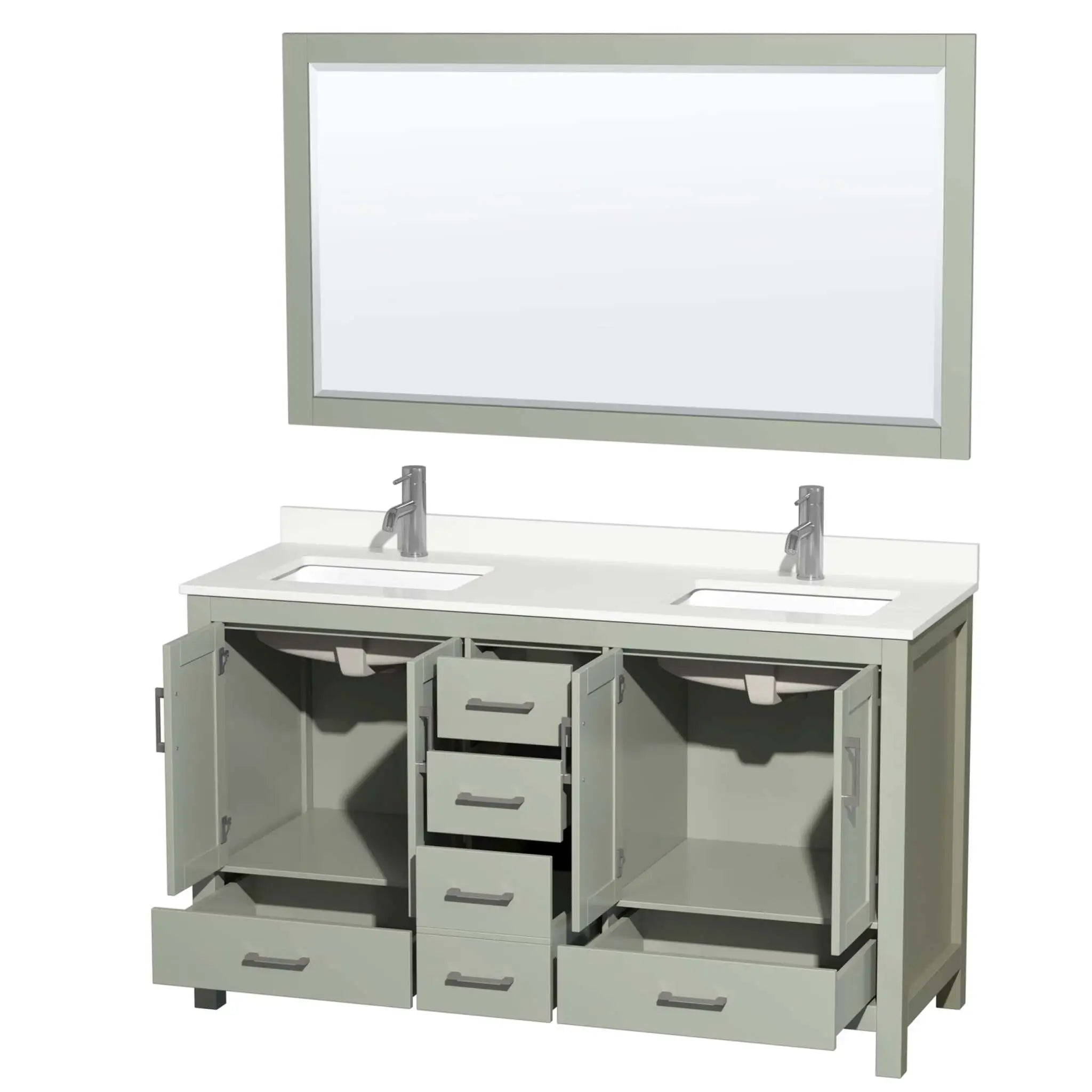 60" Sheffield 60 inch Double Bathroom Vanity in Light Green with Brushed Nickel Trim & 58" Mirror by Wyndham