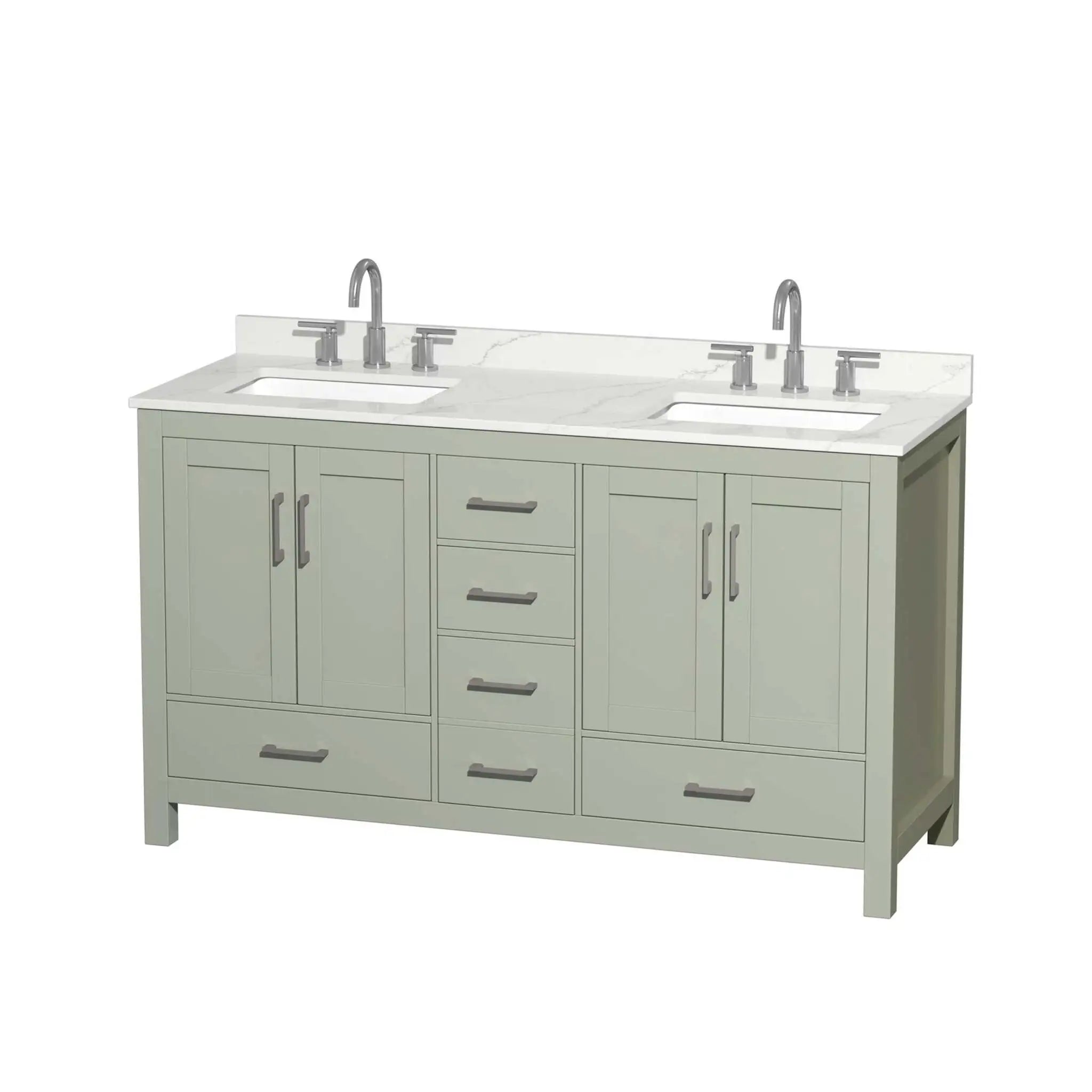 60" Sheffield 60 inch Double Bathroom Vanity in Light Green with Brushed Nickel Trim by Wyndham