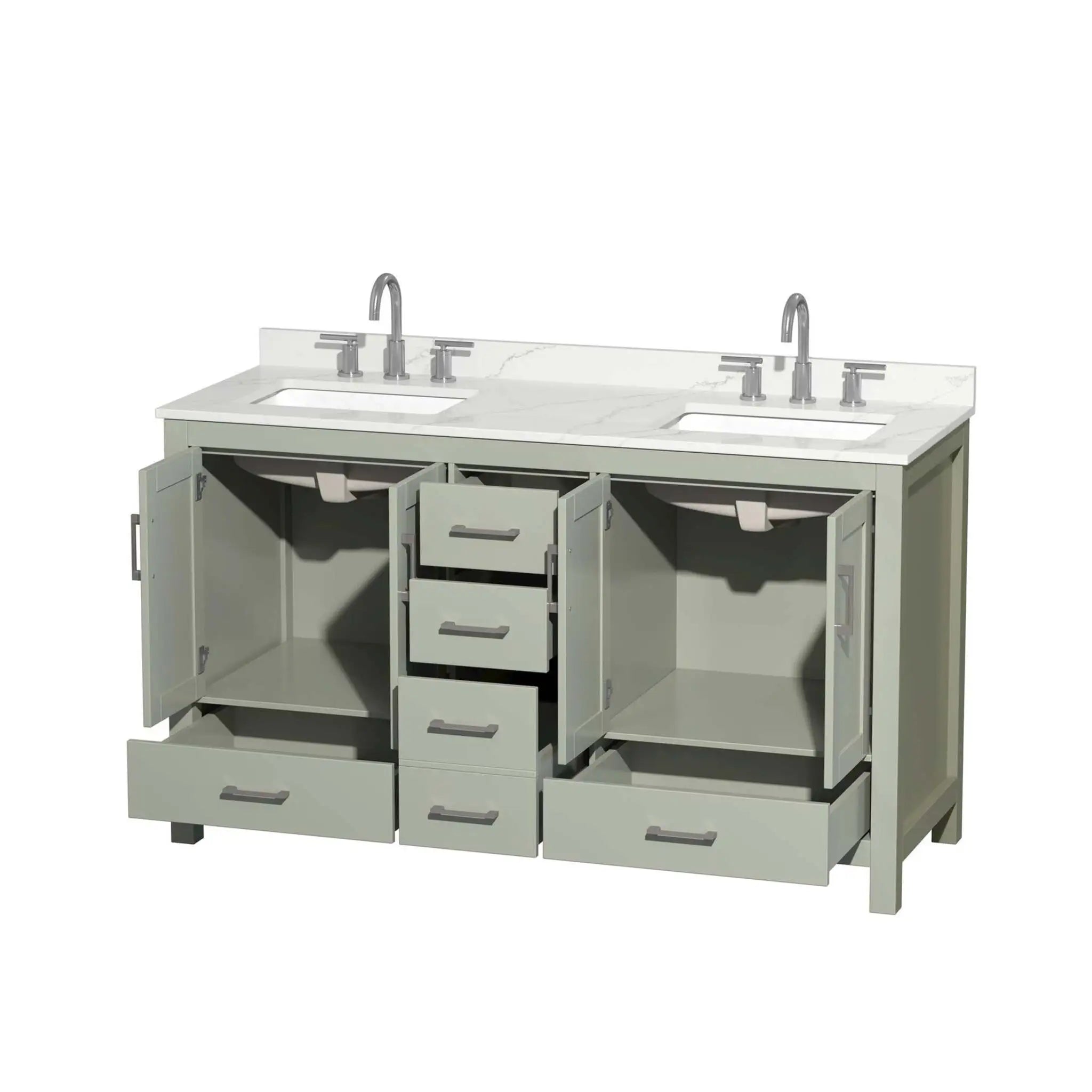 60" Sheffield 60 inch Double Bathroom Vanity in Light Green with Brushed Nickel Trim by Wyndham
