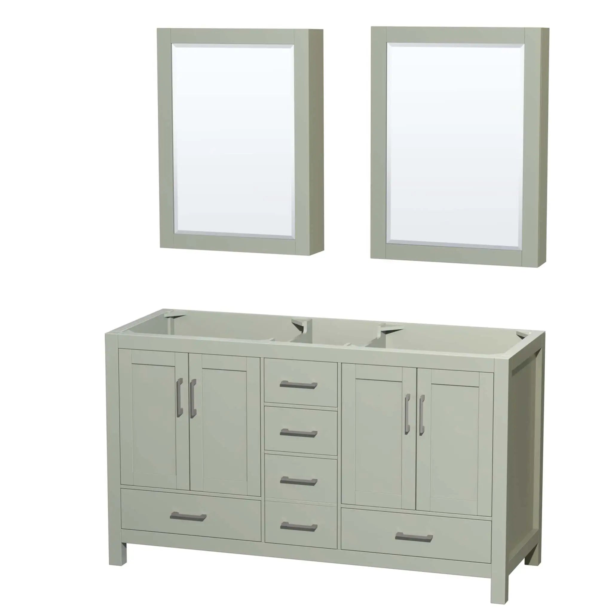 60" Sheffield 60 inch Double Bathroom Vanity in Light Green with Brushed Nickel Trim & Medicine Cabinet by Wyndham