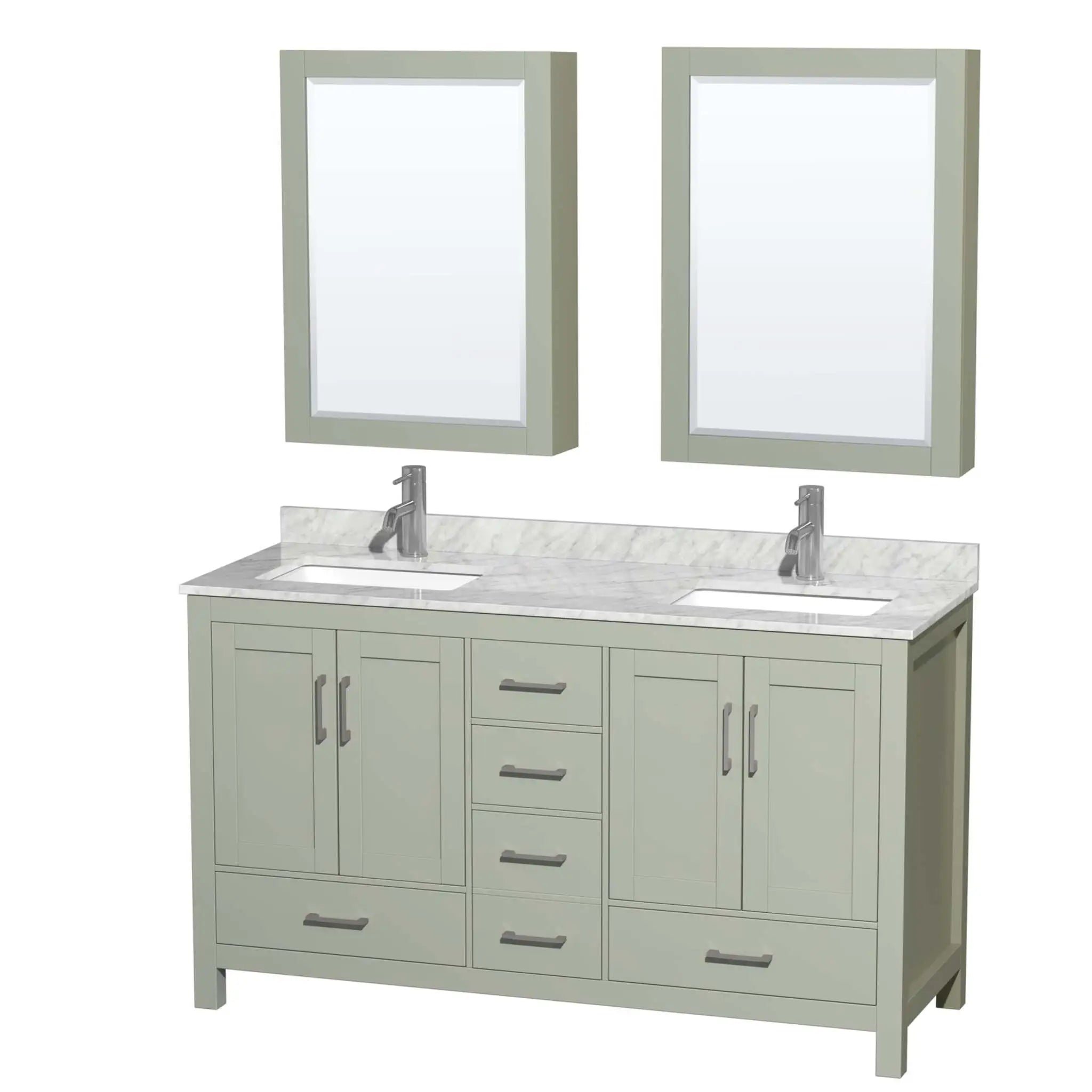 60" Sheffield 60 inch Double Bathroom Vanity in Light Green with Brushed Nickel Trim & Medicine Cabinet by Wyndham