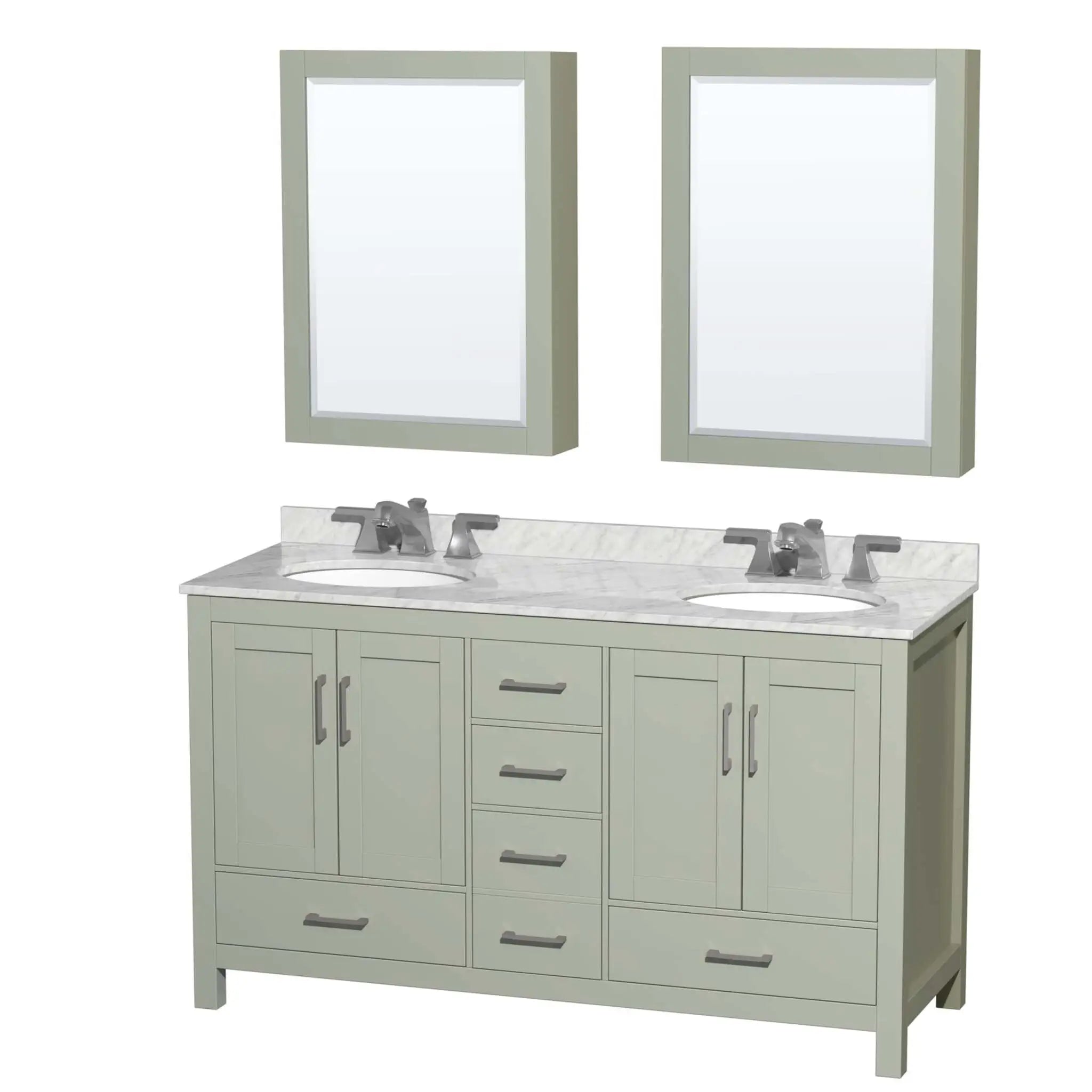 60" Sheffield 60 inch Double Bathroom Vanity in Light Green with Brushed Nickel Trim & Medicine Cabinet by Wyndham