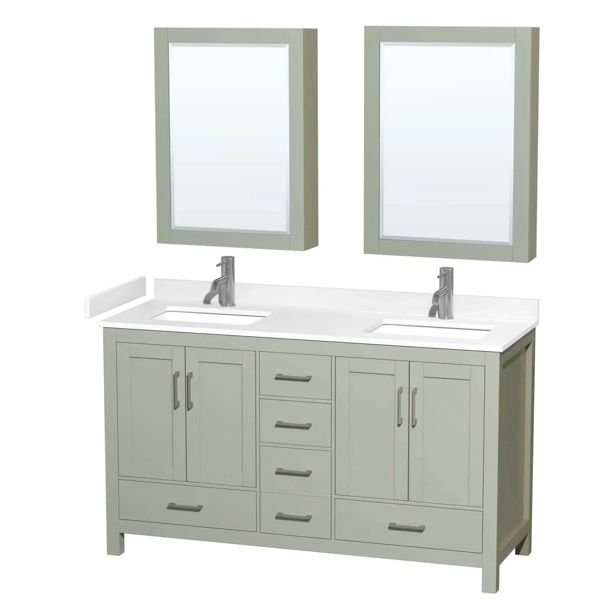 60" Sheffield 60 inch Double Bathroom Vanity in Light Green with Brushed Nickel Trim & Medicine Cabinet by Wyndham