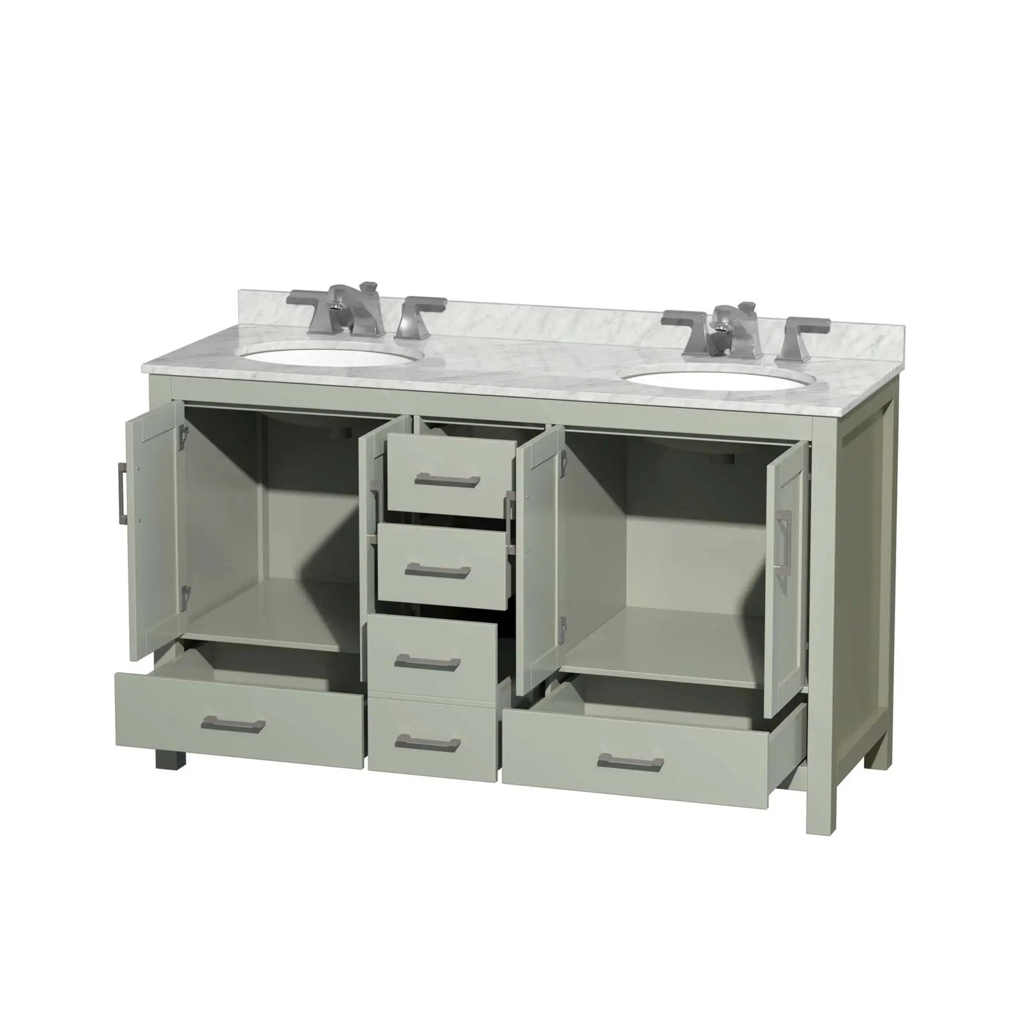 60" Sheffield 60 inch Double Bathroom Vanity in Light Green with Brushed Nickel Trim by Wyndham