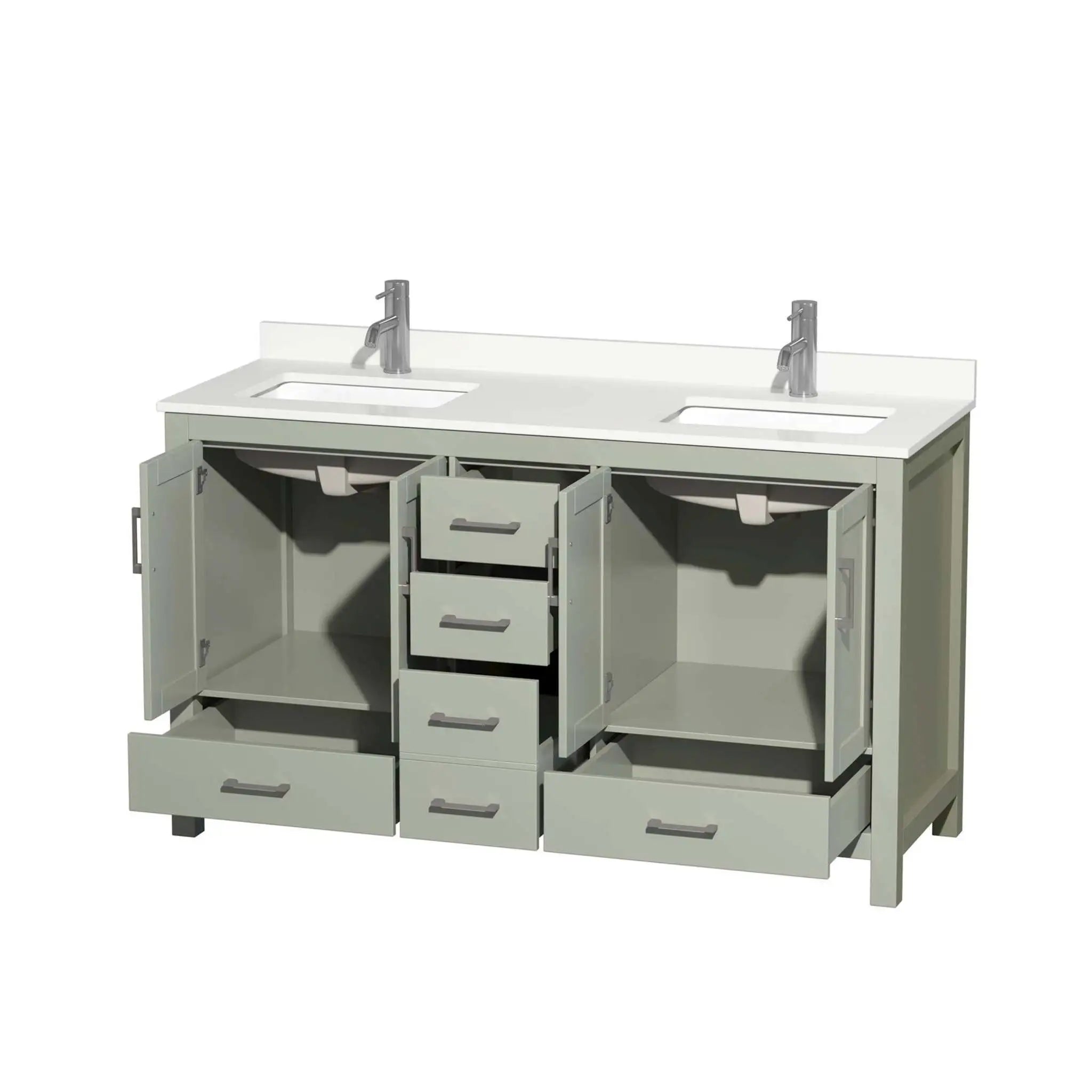 60" Sheffield 60 inch Double Bathroom Vanity in Light Green with Brushed Nickel Trim by Wyndham