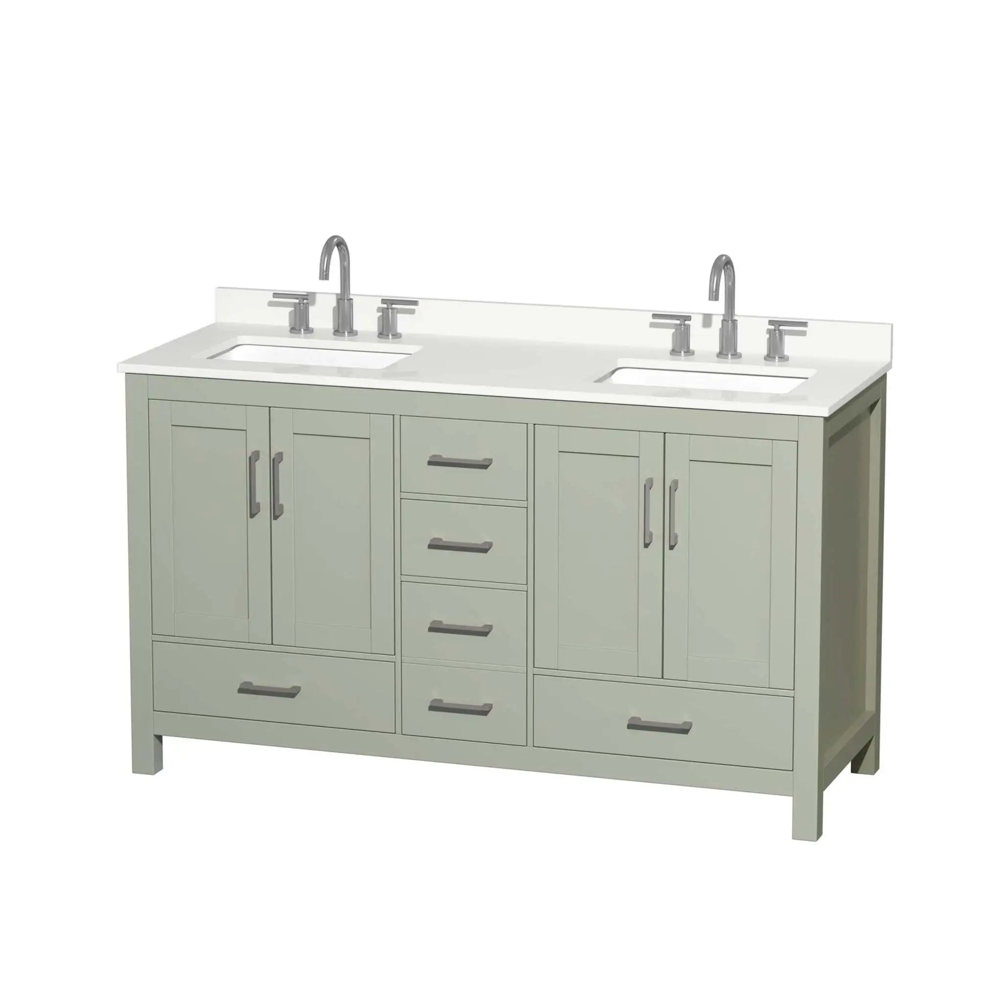 60" Sheffield 60 inch Double Bathroom Vanity in Light Green with Brushed Nickel Trim by Wyndham