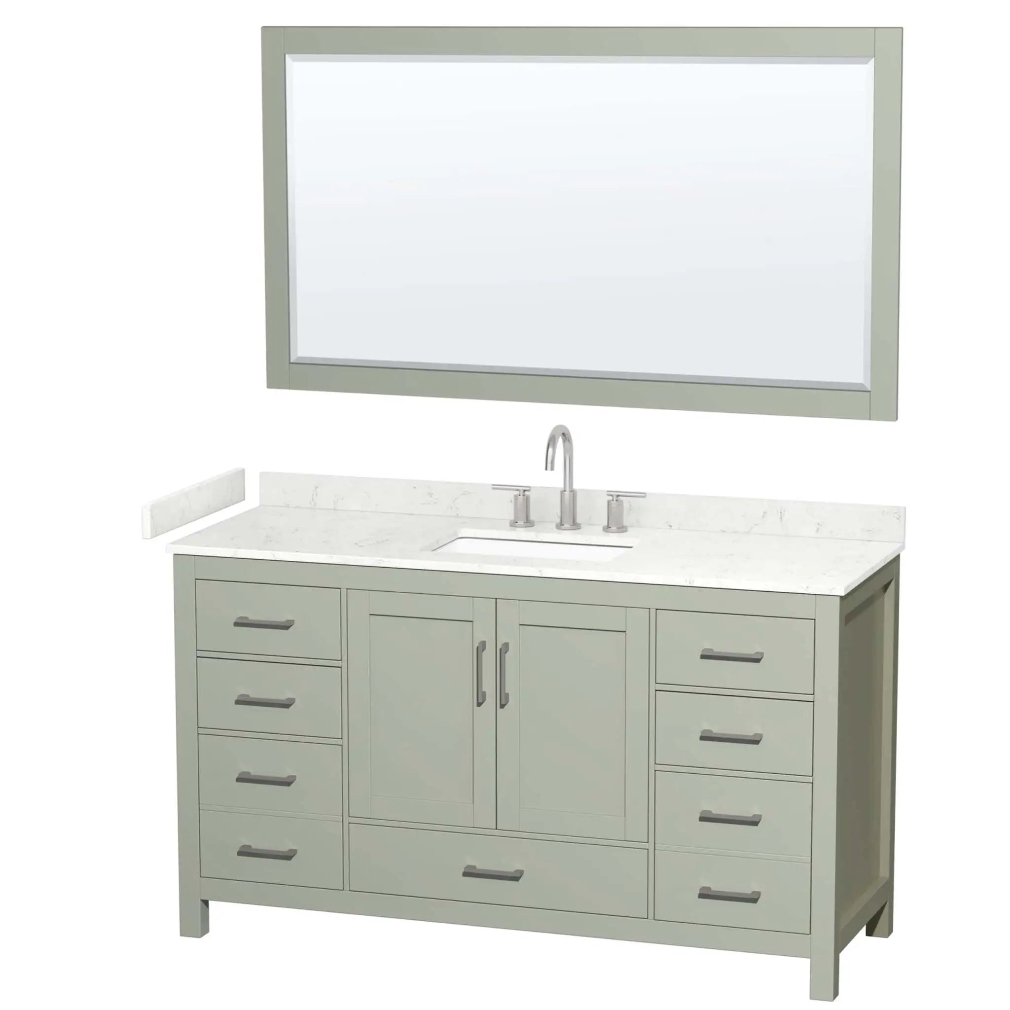60" Sheffield 60 inch Single Bathroom Vanity in Light Green with Brushed Nickel Trim & 58" Mirror by Wyndham