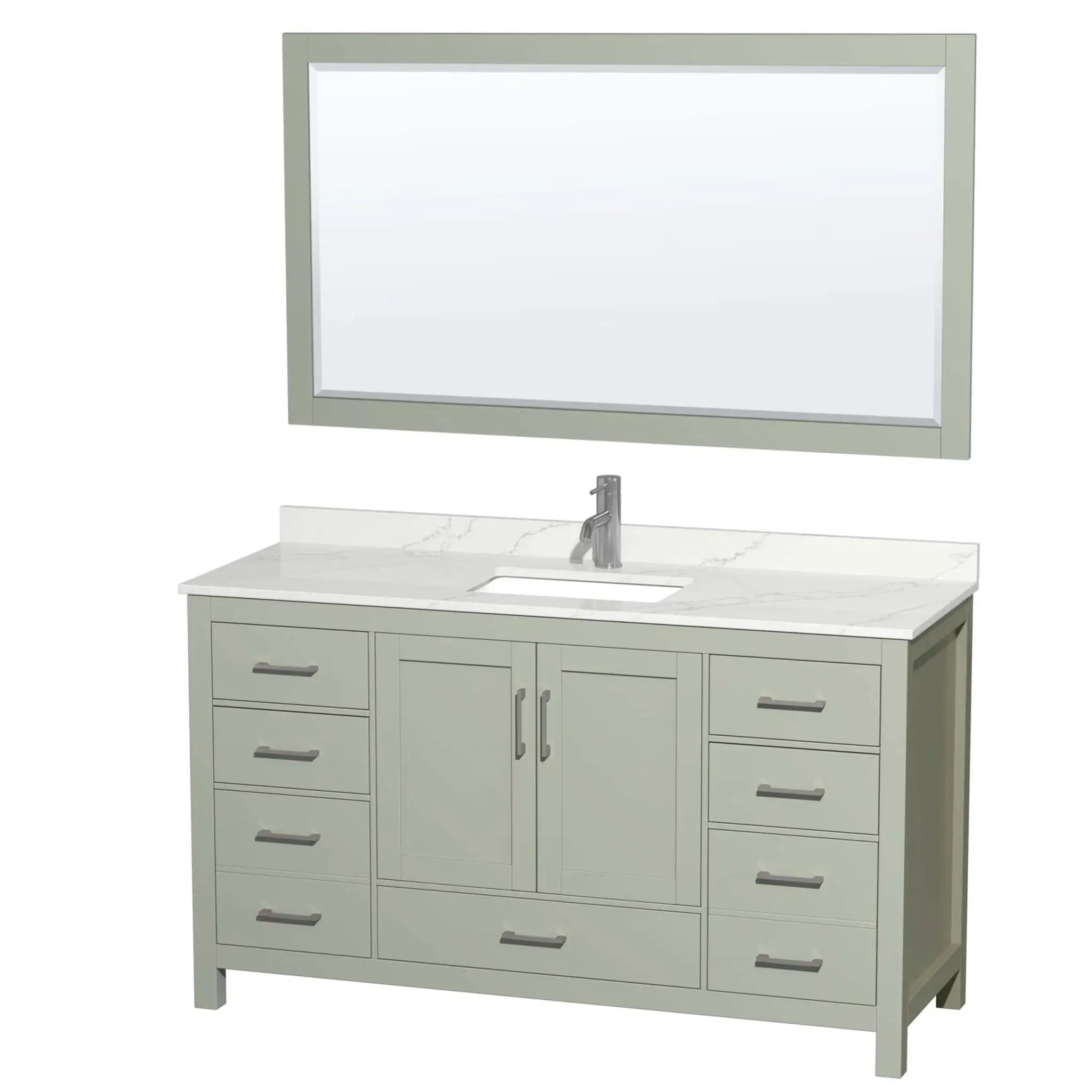 60" Sheffield 60 inch Single Bathroom Vanity in Light Green with Brushed Nickel Trim & 58" Mirror by Wyndham