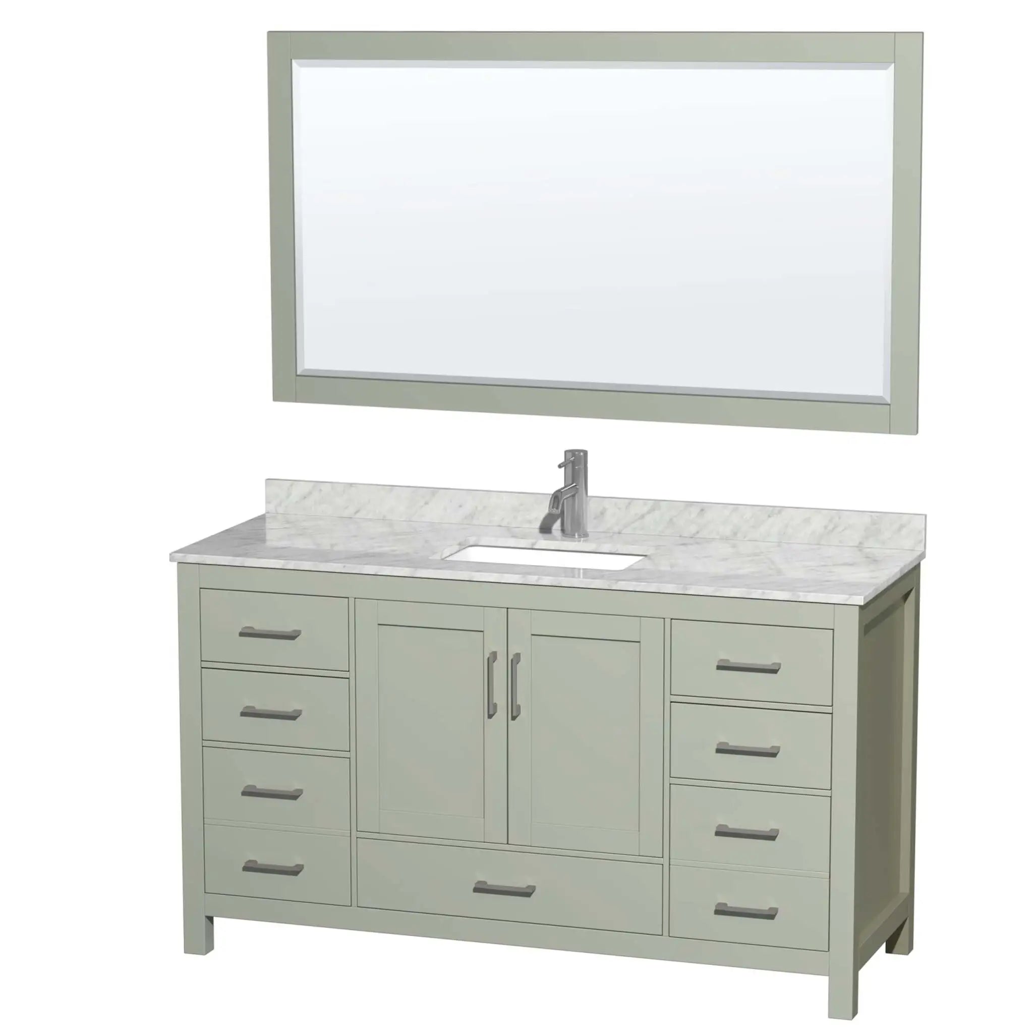 60" Sheffield 60 inch Single Bathroom Vanity in Light Green with Brushed Nickel Trim & 58" Mirror by Wyndham