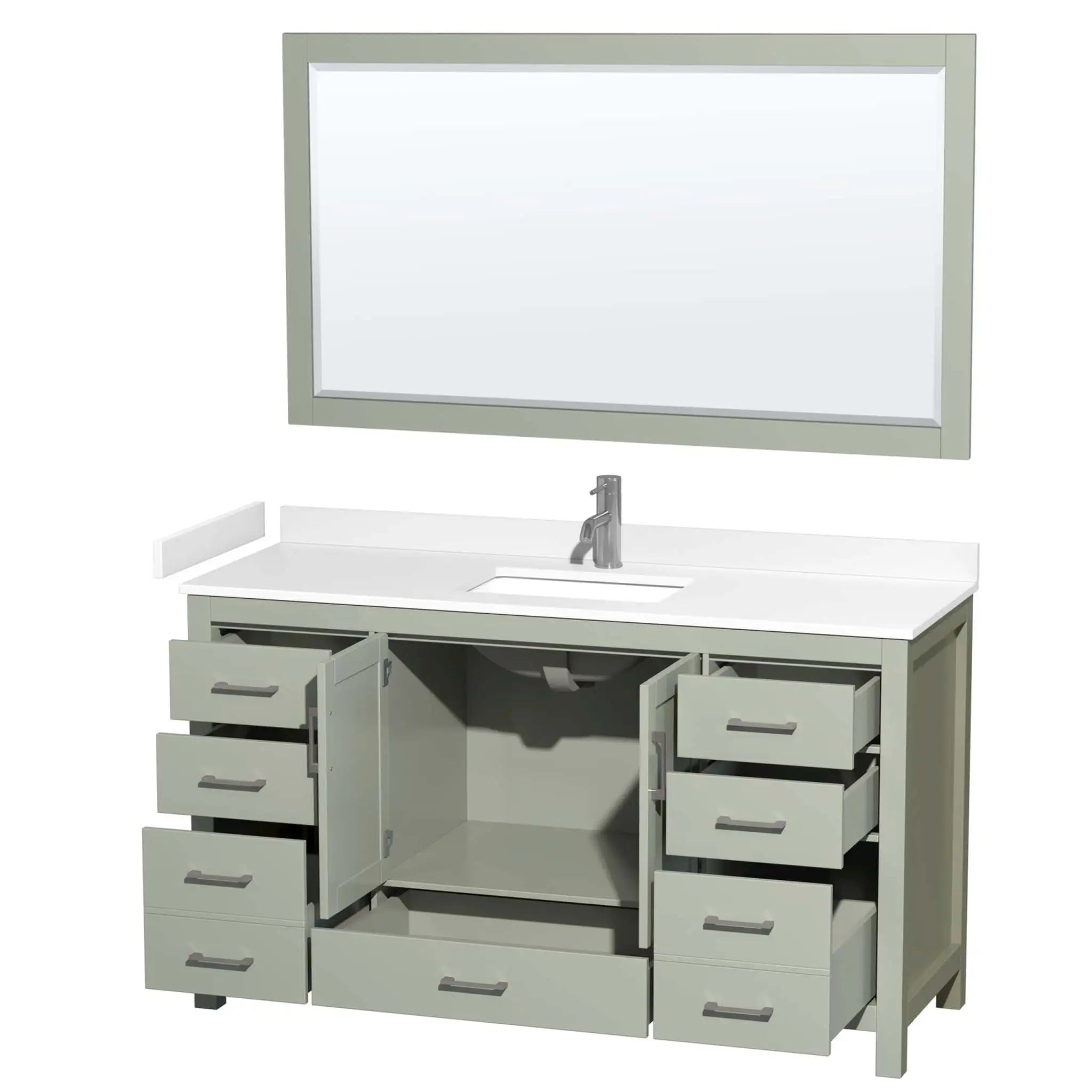 60" Sheffield 60 inch Single Bathroom Vanity in Light Green with Brushed Nickel Trim & 58" Mirror by Wyndham