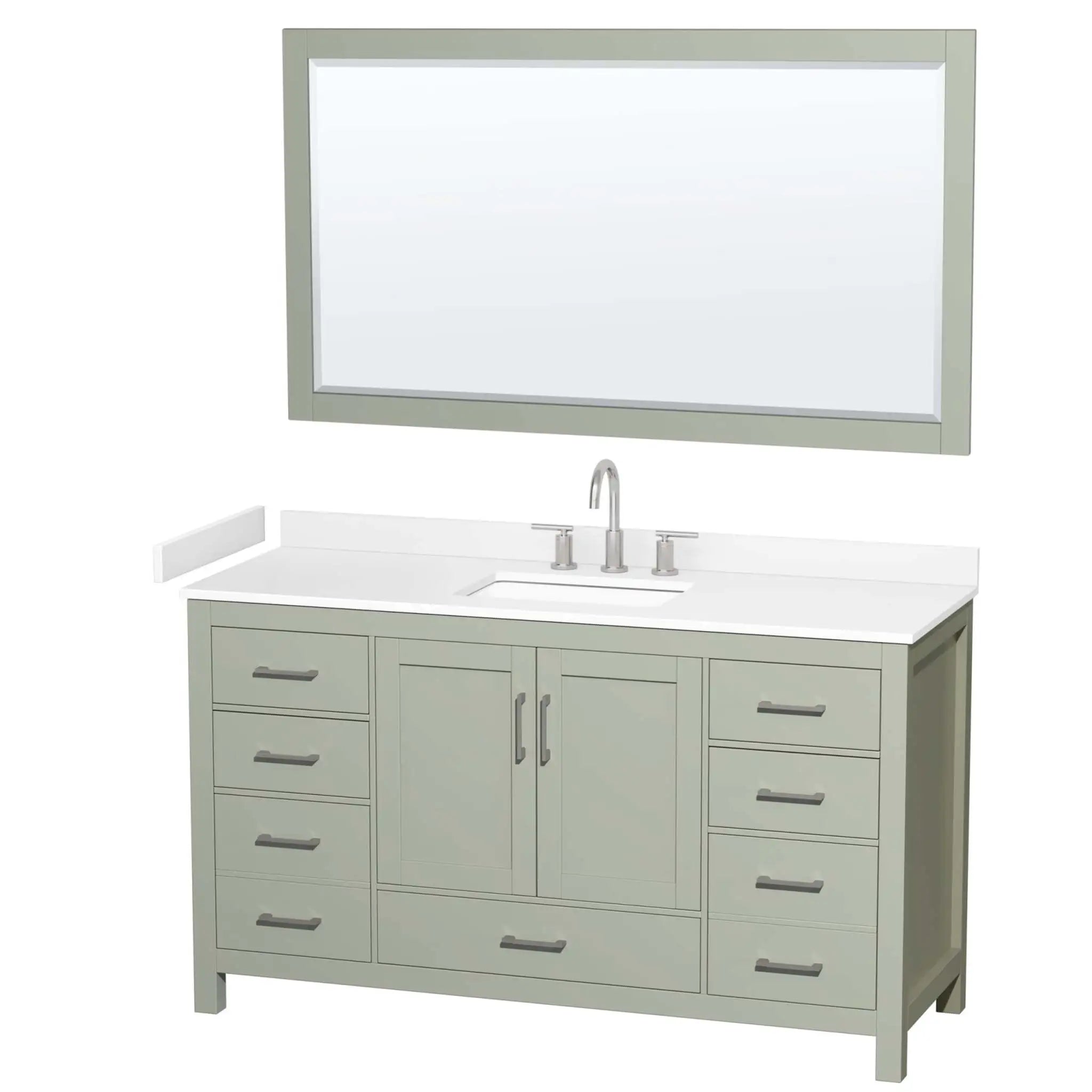 60" Sheffield 60 inch Single Bathroom Vanity in Light Green with Brushed Nickel Trim & 58" Mirror by Wyndham