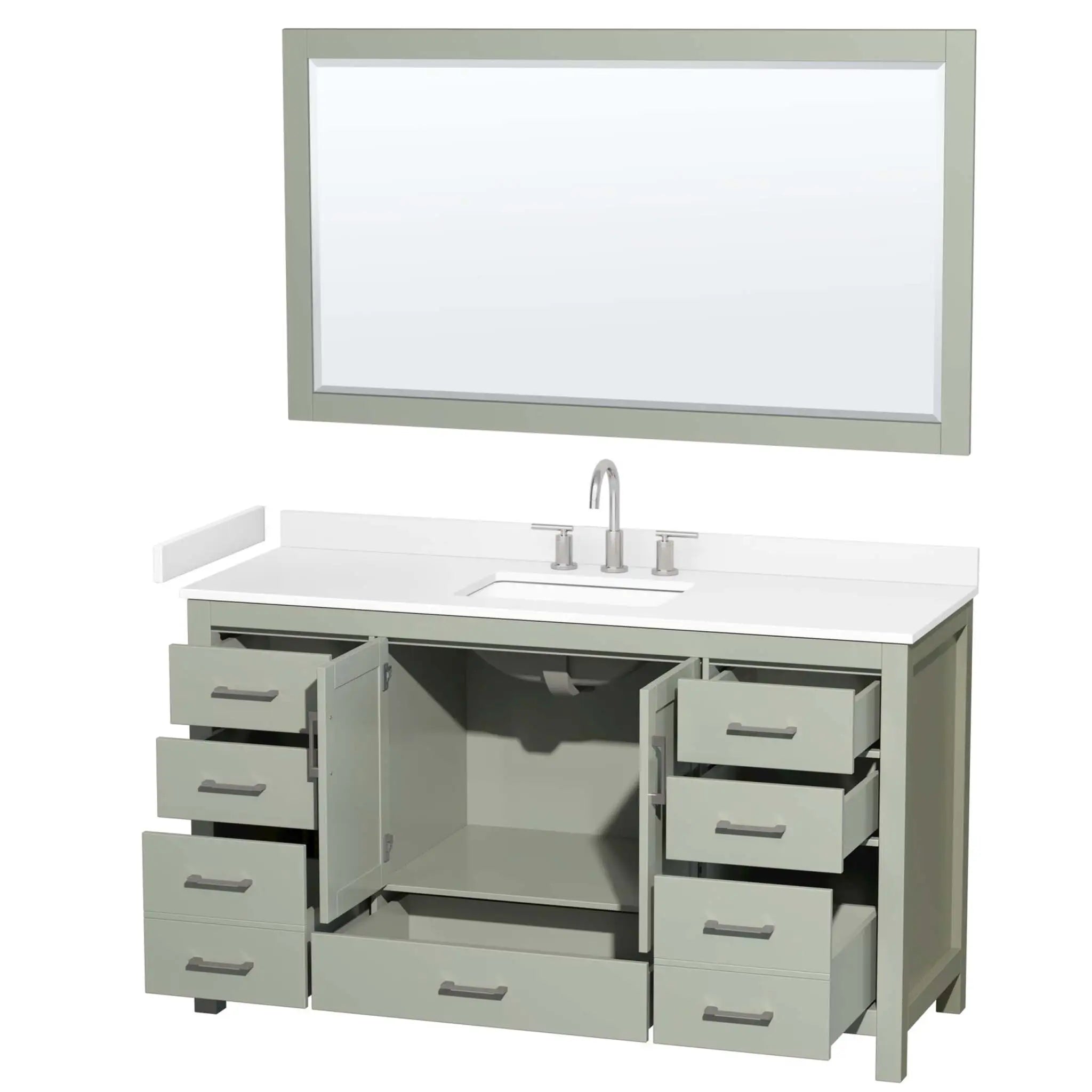 60" Sheffield 60 inch Single Bathroom Vanity in Light Green with Brushed Nickel Trim & 58" Mirror by Wyndham