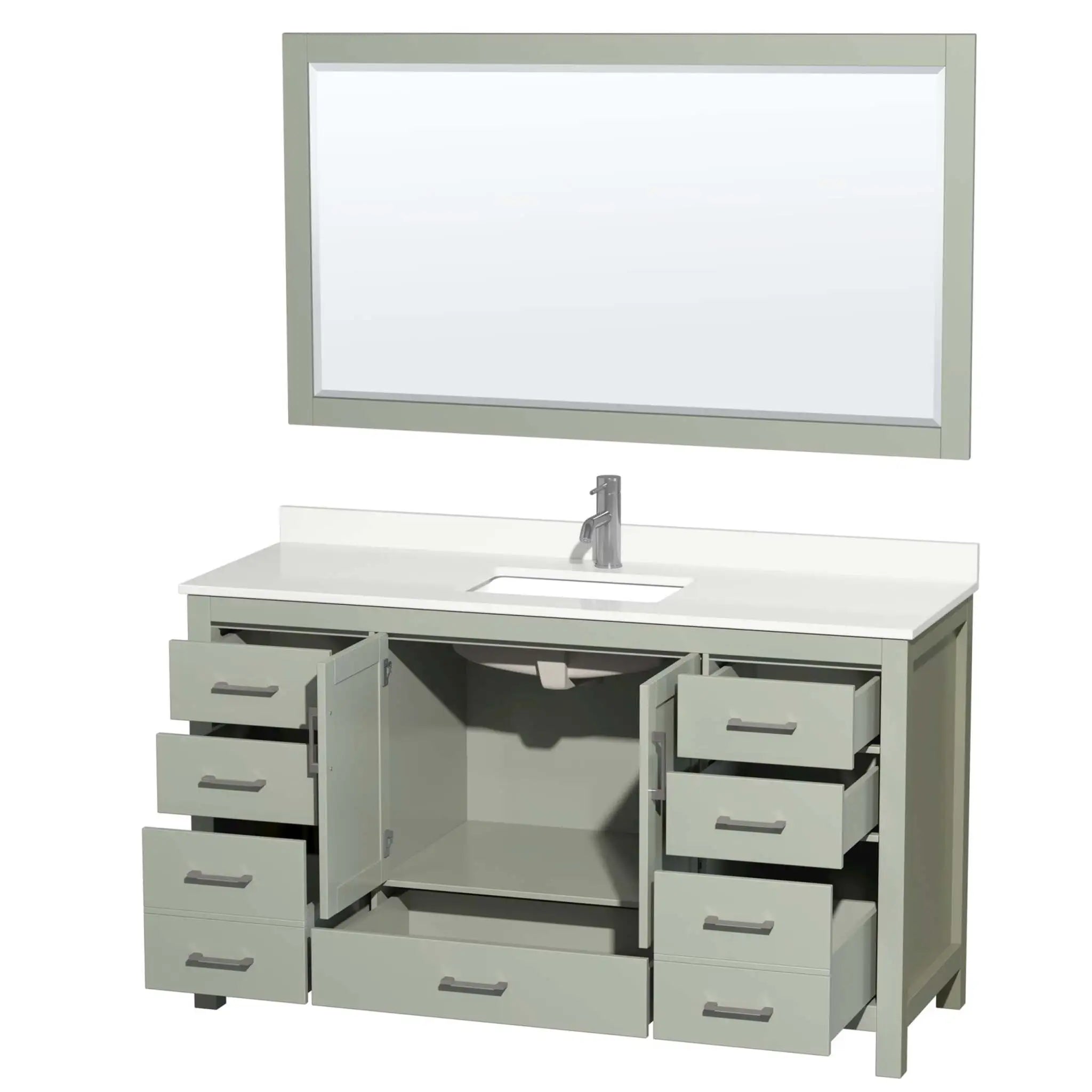 60" Sheffield 60 inch Single Bathroom Vanity in Light Green with Brushed Nickel Trim & 58" Mirror by Wyndham