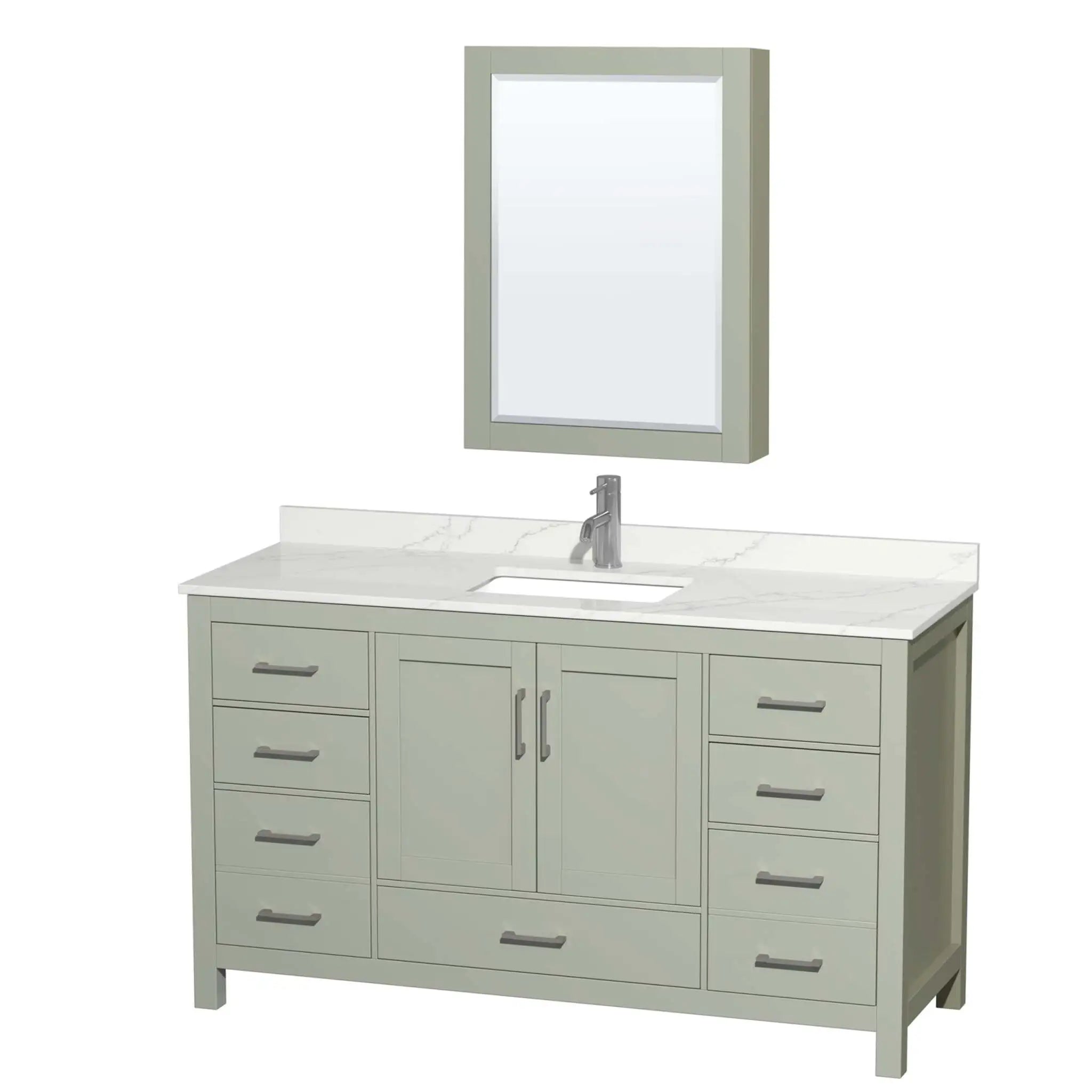 60" Sheffield 60 inch Single Bathroom Vanity in Light Green with Brushed Nickel Trim & Medicine Cabinet by Wyndham