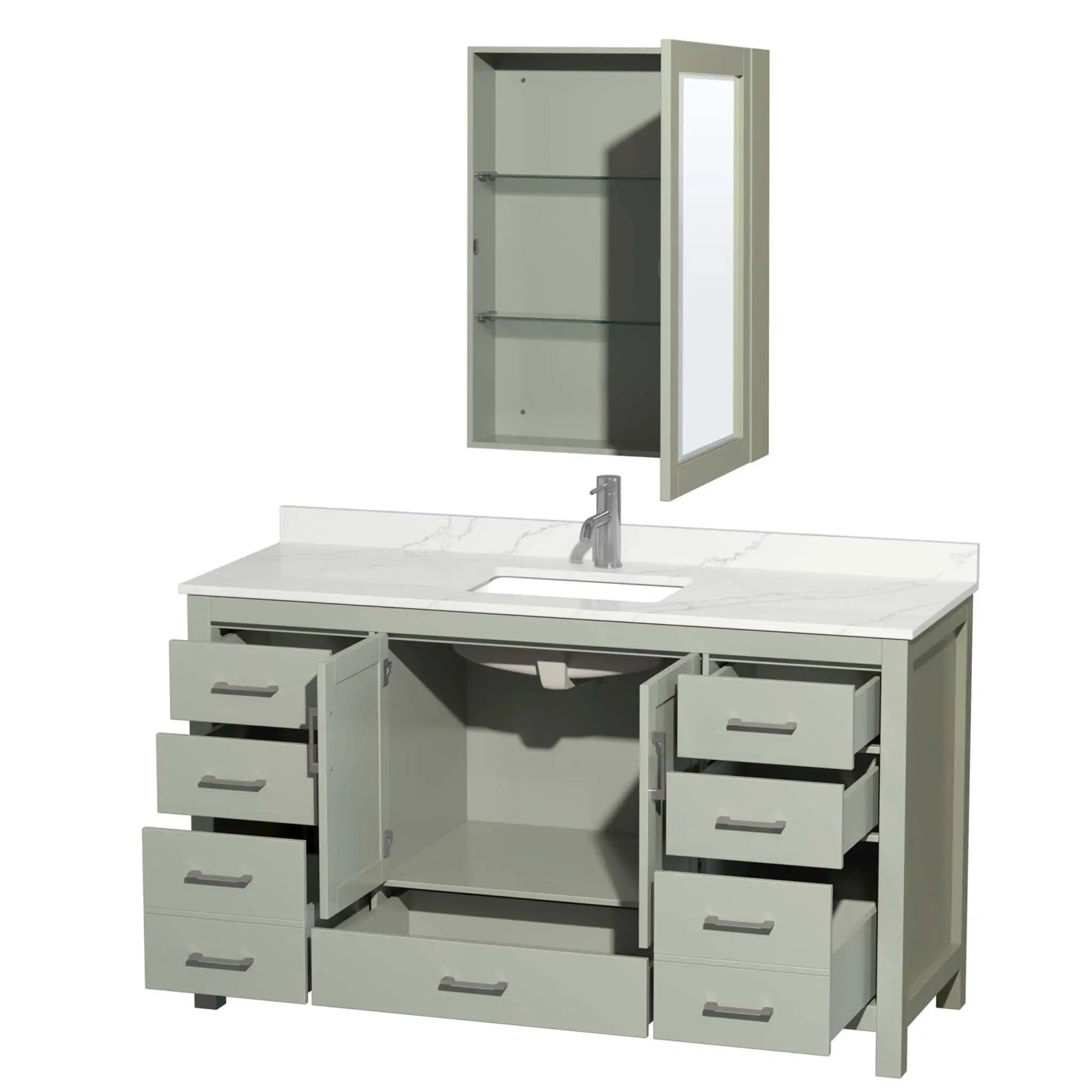60" Sheffield 60 inch Single Bathroom Vanity in Light Green with Brushed Nickel Trim & Medicine Cabinet by Wyndham