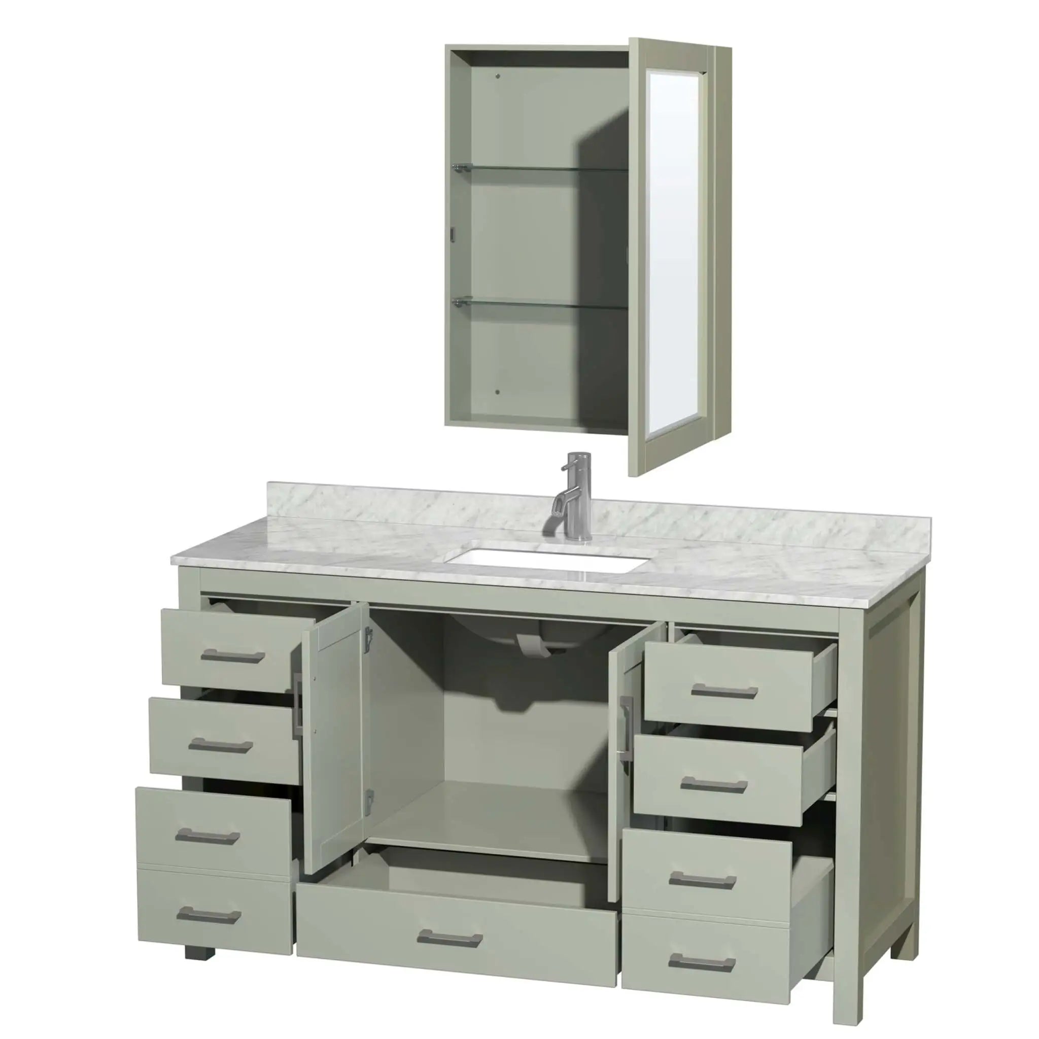 60" Sheffield 60 inch Single Bathroom Vanity in Light Green with Brushed Nickel Trim & Medicine Cabinet by Wyndham