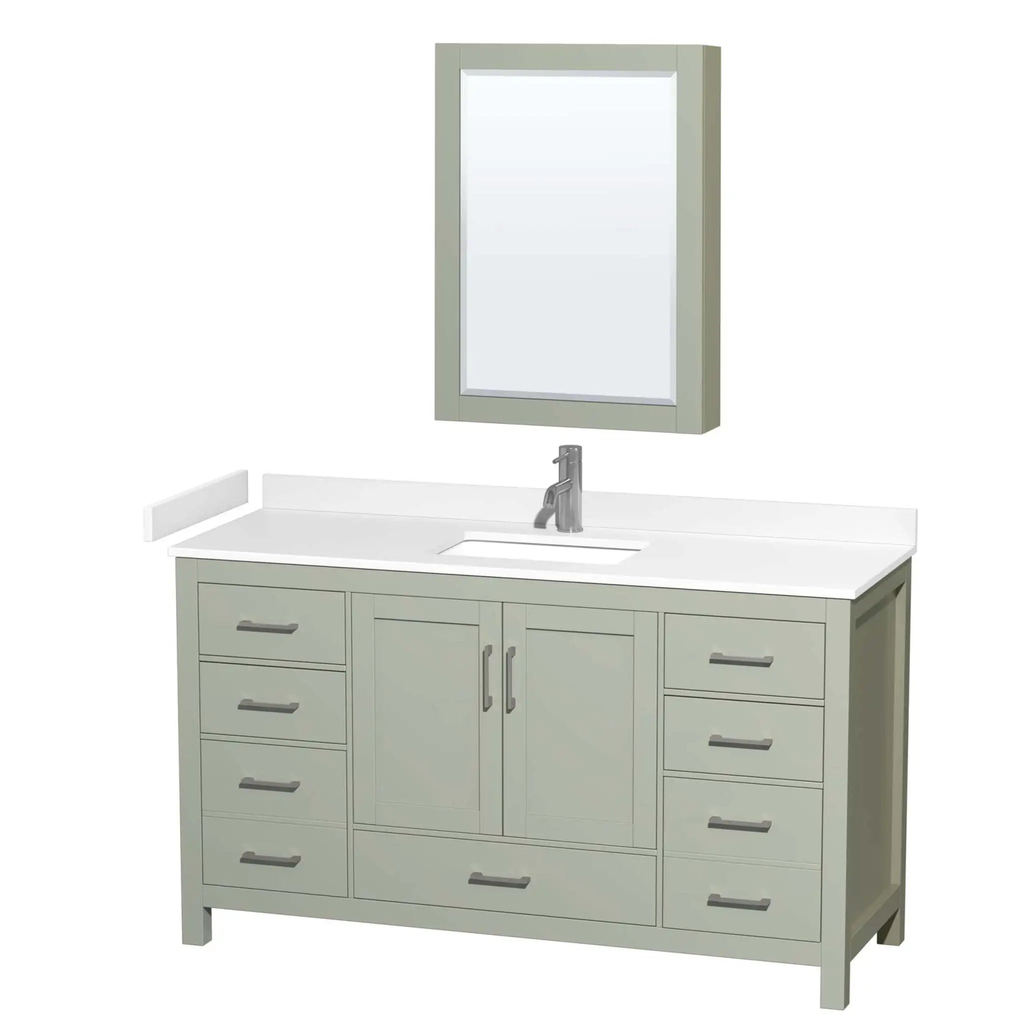 60" Sheffield 60 inch Single Bathroom Vanity in Light Green with Brushed Nickel Trim & Medicine Cabinet by Wyndham