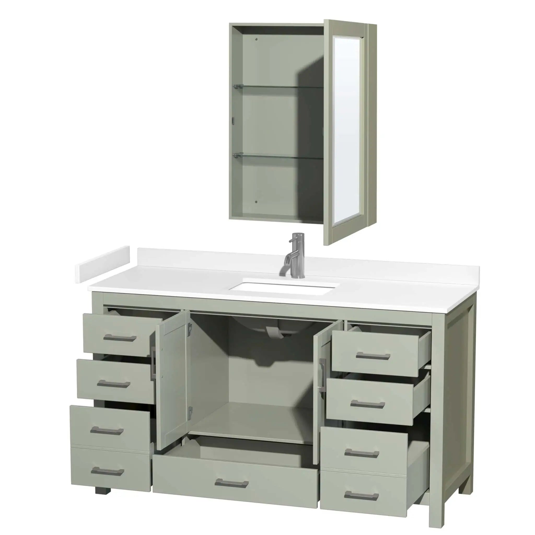 60" Sheffield 60 inch Single Bathroom Vanity in Light Green with Brushed Nickel Trim & Medicine Cabinet by Wyndham