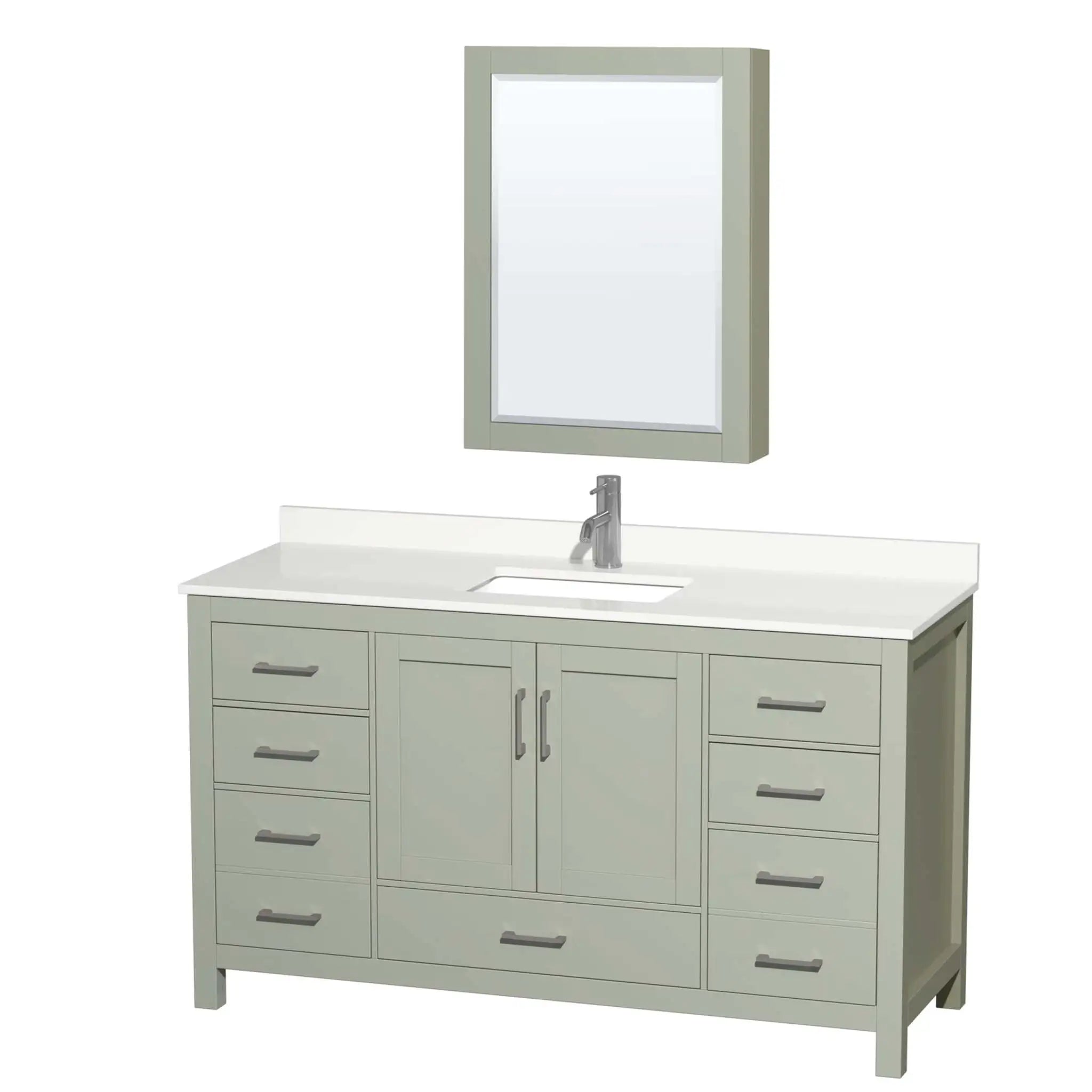 60" Sheffield 60 inch Single Bathroom Vanity in Light Green with Brushed Nickel Trim & Medicine Cabinet by Wyndham