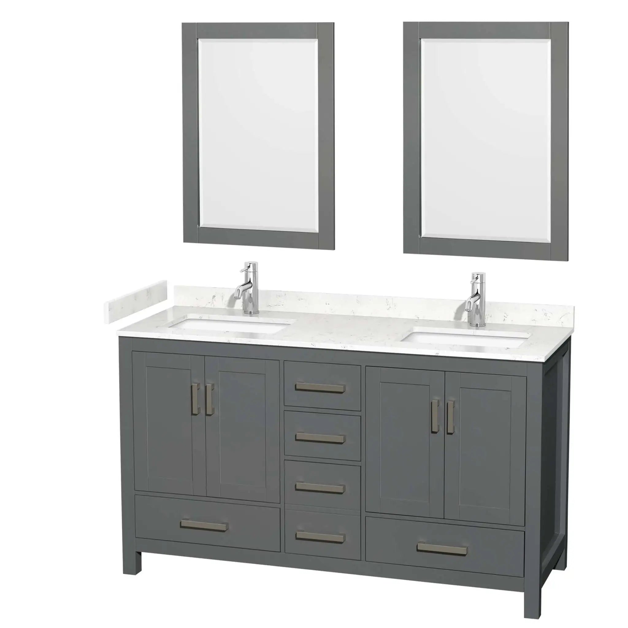 60" Sheffield Double Bathroom Vanity in Dark Gray with Brushed Chrome Trim & 24" Mirror by Wyndham