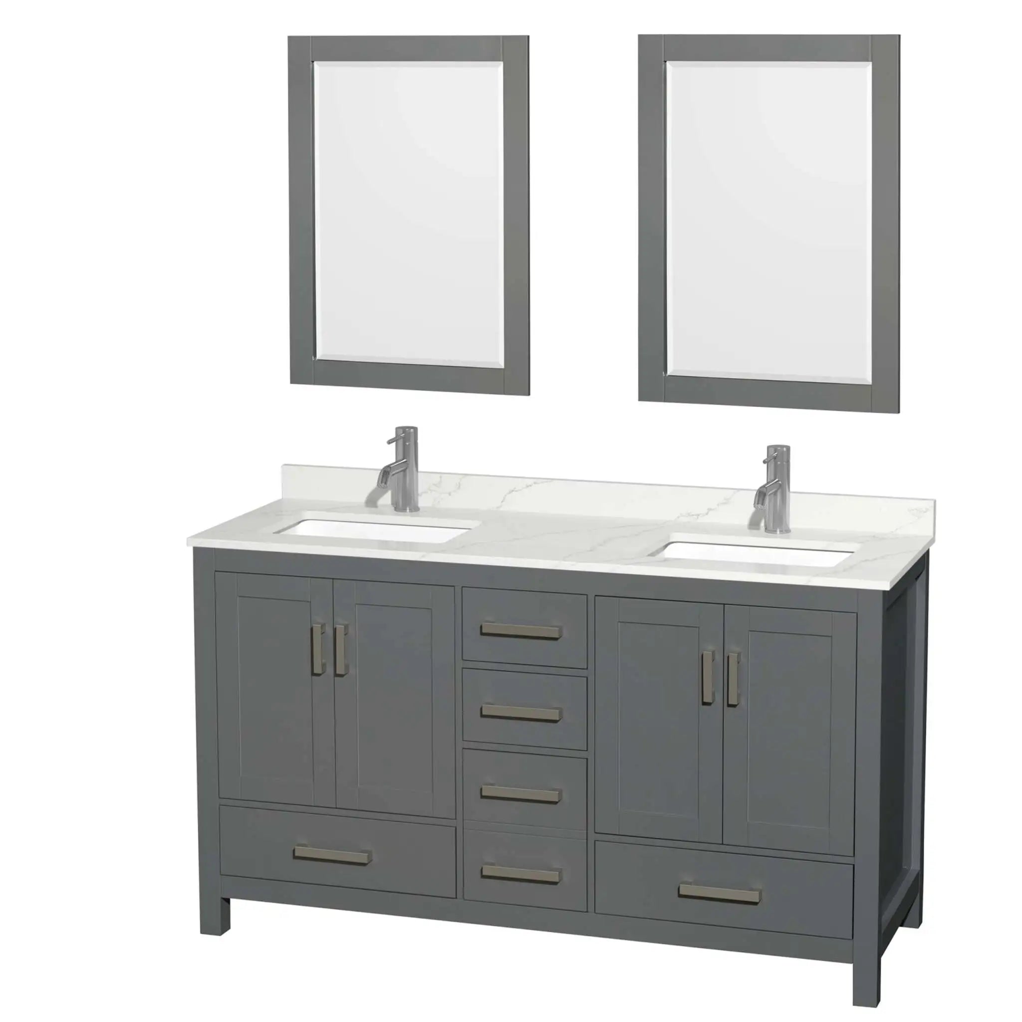 60" Sheffield Double Bathroom Vanity in Dark Gray with Brushed Chrome Trim & 24" Mirror by Wyndham