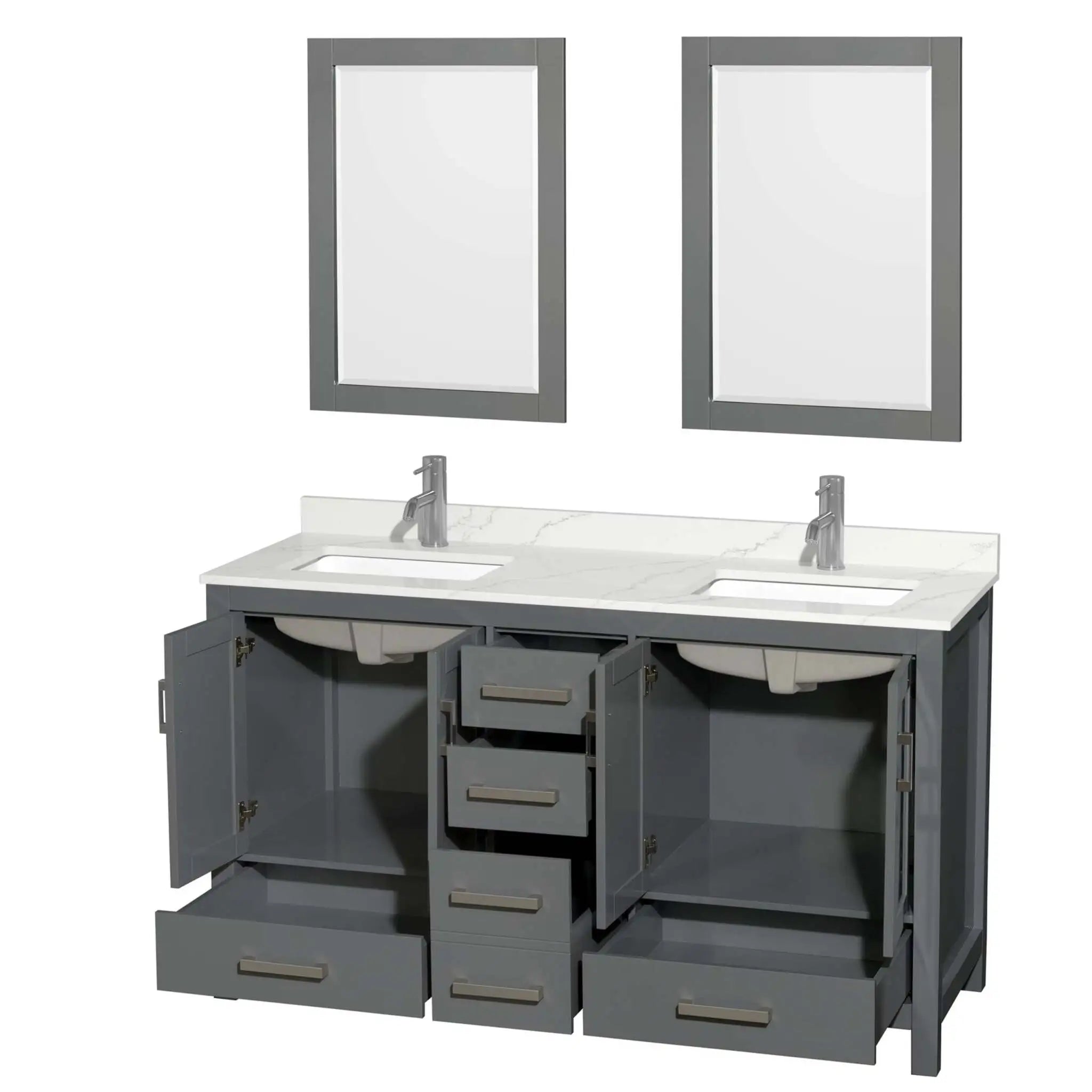60" Sheffield Double Bathroom Vanity in Dark Gray with Brushed Chrome Trim & 24" Mirror by Wyndham
