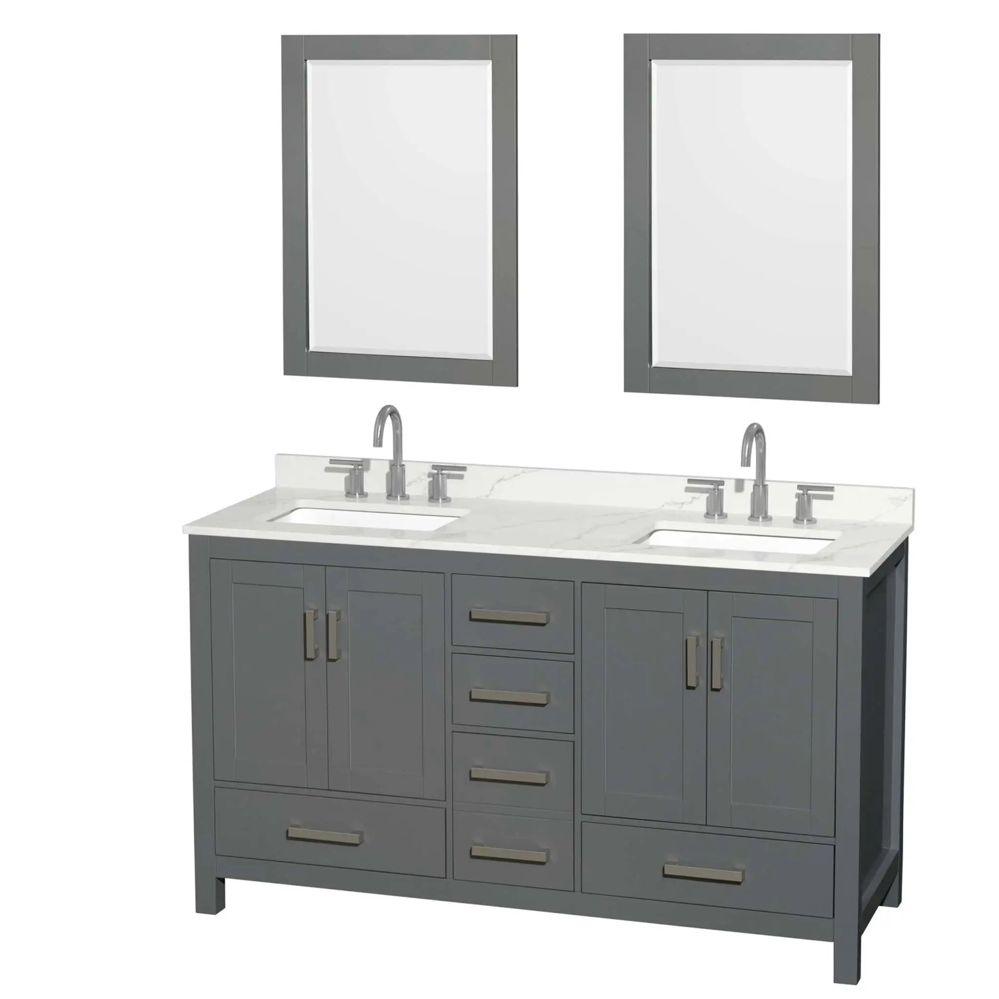 60" Sheffield Double Bathroom Vanity in Dark Gray with Brushed Chrome Trim & 24" Mirror by Wyndham