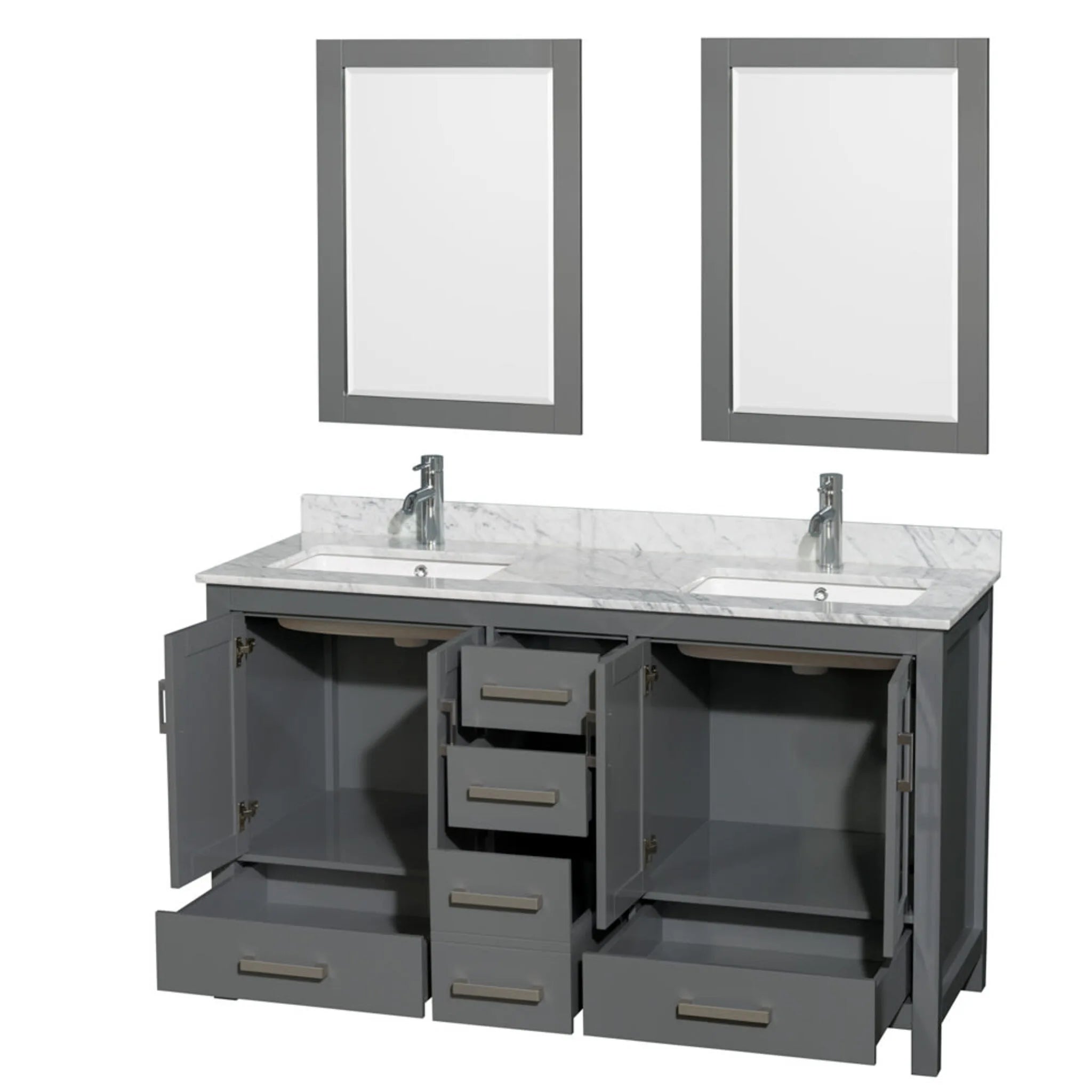 60" Sheffield Double Bathroom Vanity in Dark Gray with Brushed Chrome Trim & 24" Mirror by Wyndham