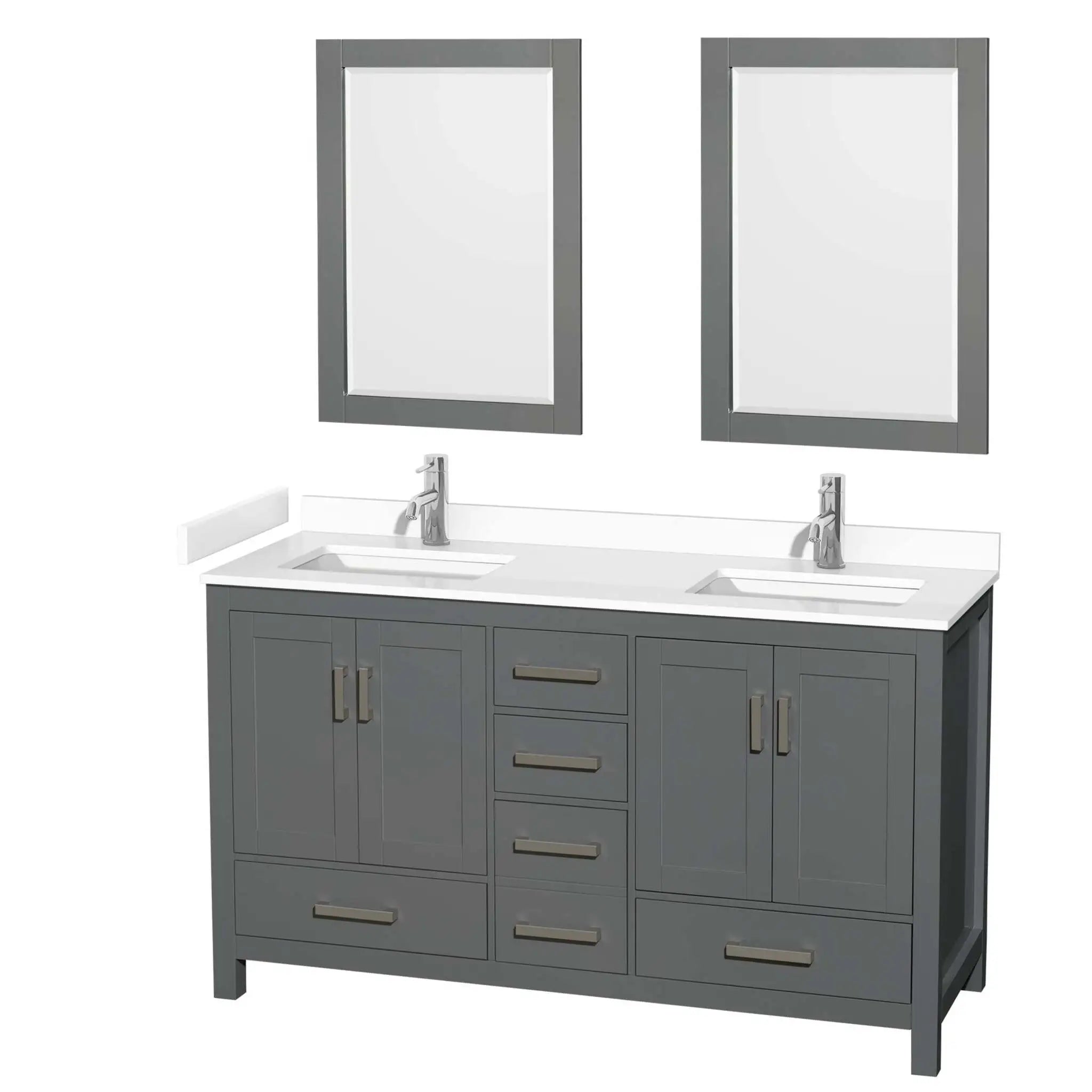 60" Sheffield Double Bathroom Vanity in Dark Gray with Brushed Chrome Trim & 24" Mirror by Wyndham