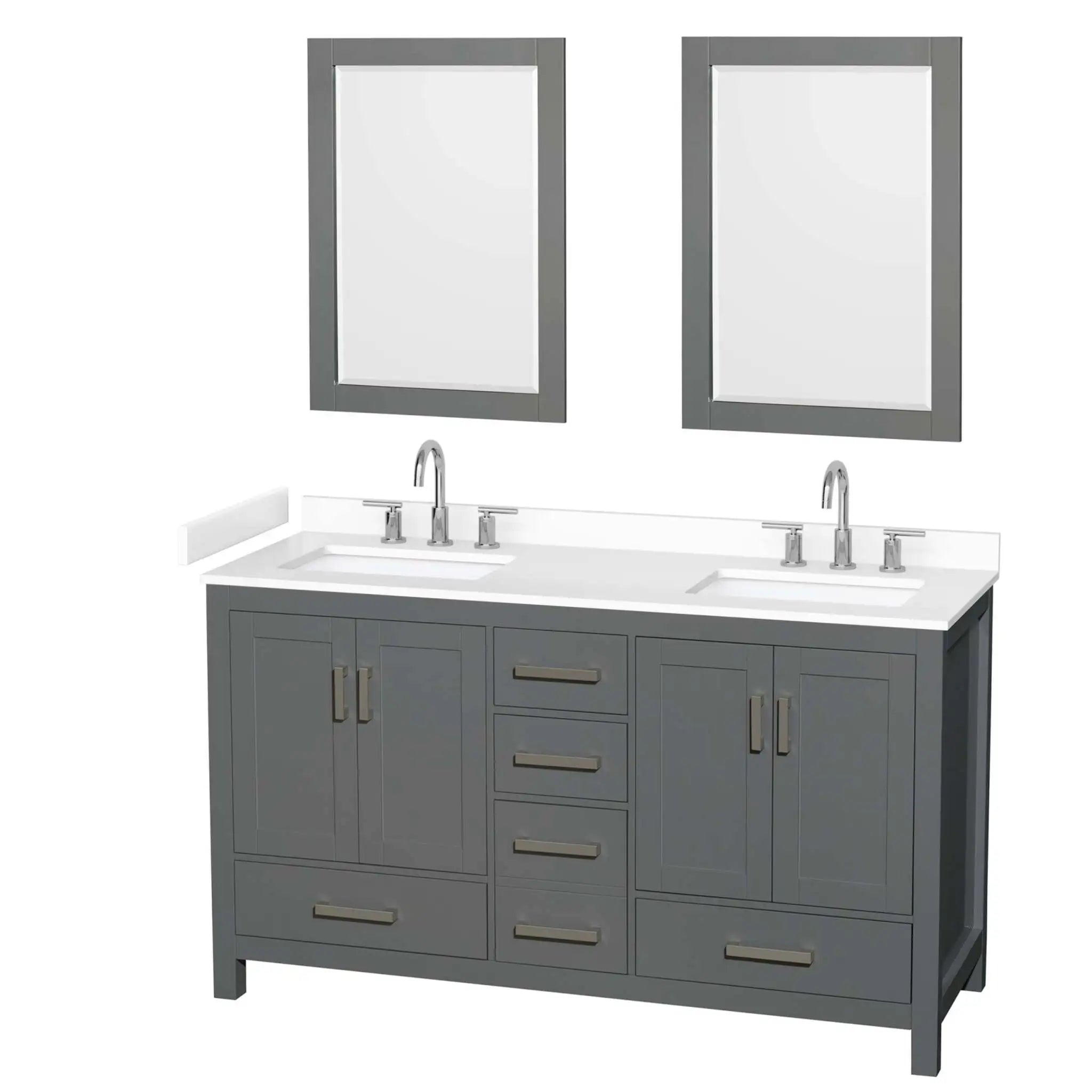 60" Sheffield Double Bathroom Vanity in Dark Gray with Brushed Chrome Trim & 24" Mirror by Wyndham
