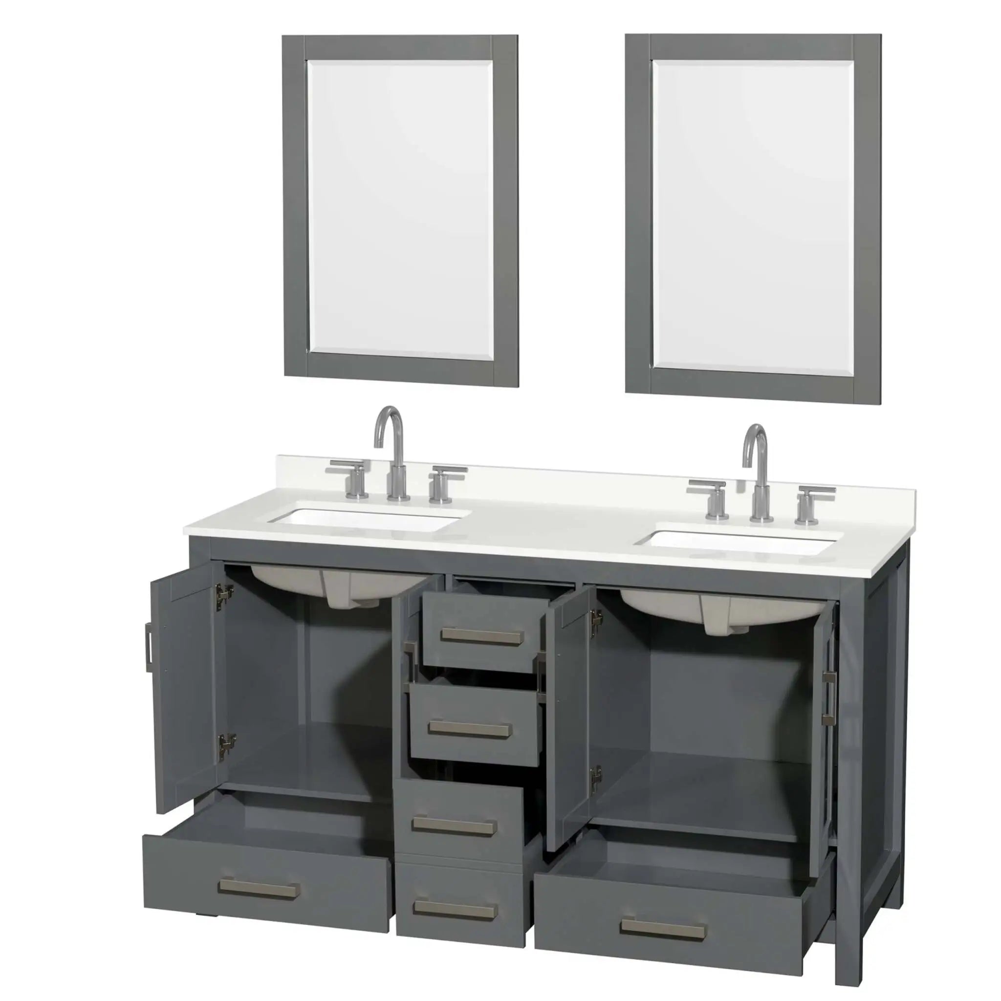 60" Sheffield Double Bathroom Vanity in Dark Gray with Brushed Chrome Trim & 24" Mirror by Wyndham
