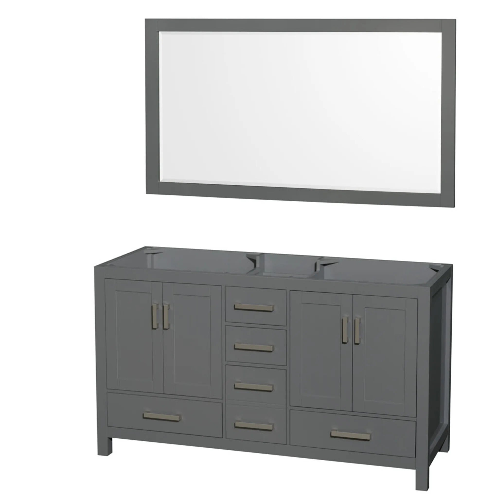 60" Sheffield Double Bathroom Vanity in Dark Gray with Brushed Chrome Trim & 58" Mirror by Wyndham