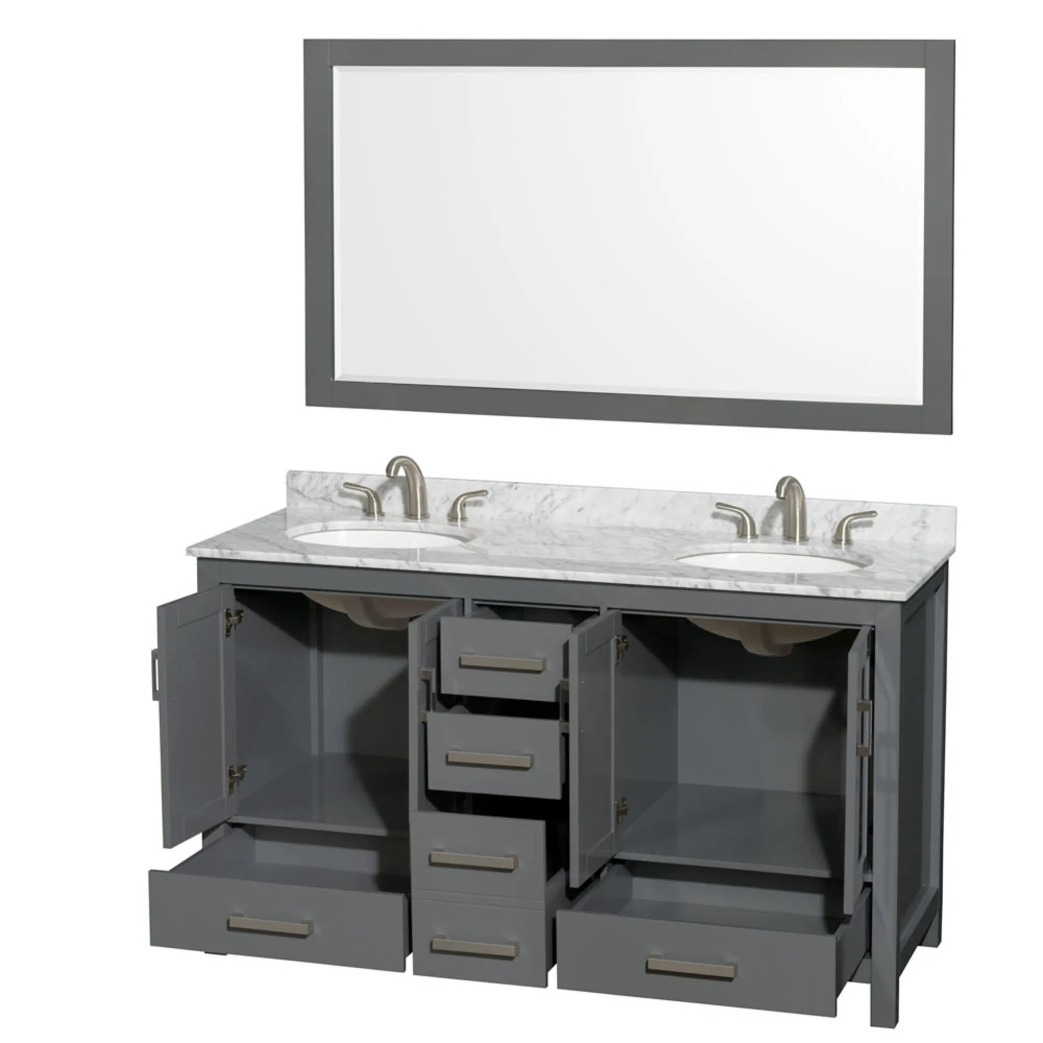60" Sheffield Double Bathroom Vanity in Dark Gray with Brushed Chrome Trim & 58" Mirror by Wyndham