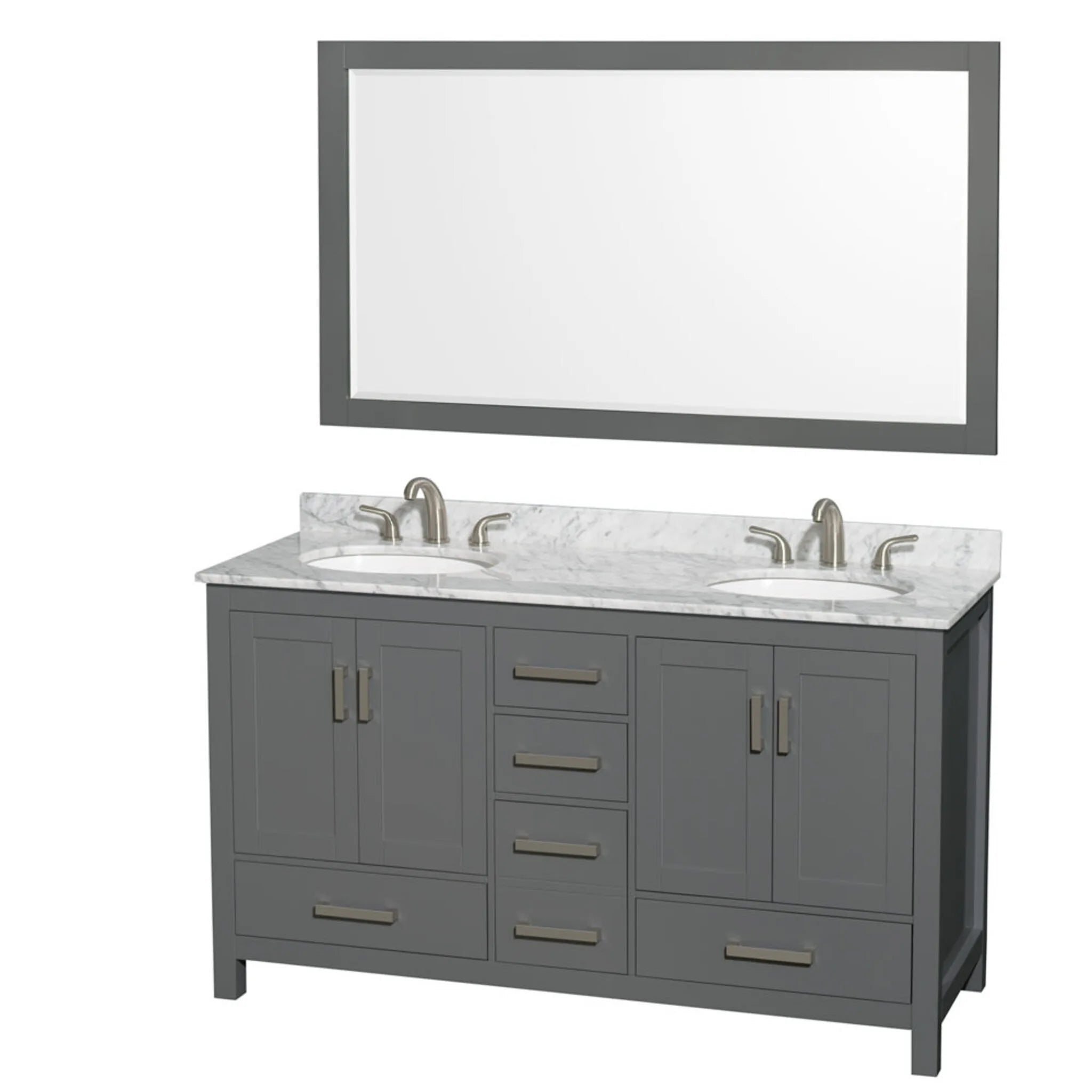 60" Sheffield Double Bathroom Vanity in Dark Gray with Brushed Chrome Trim & 58" Mirror by Wyndham