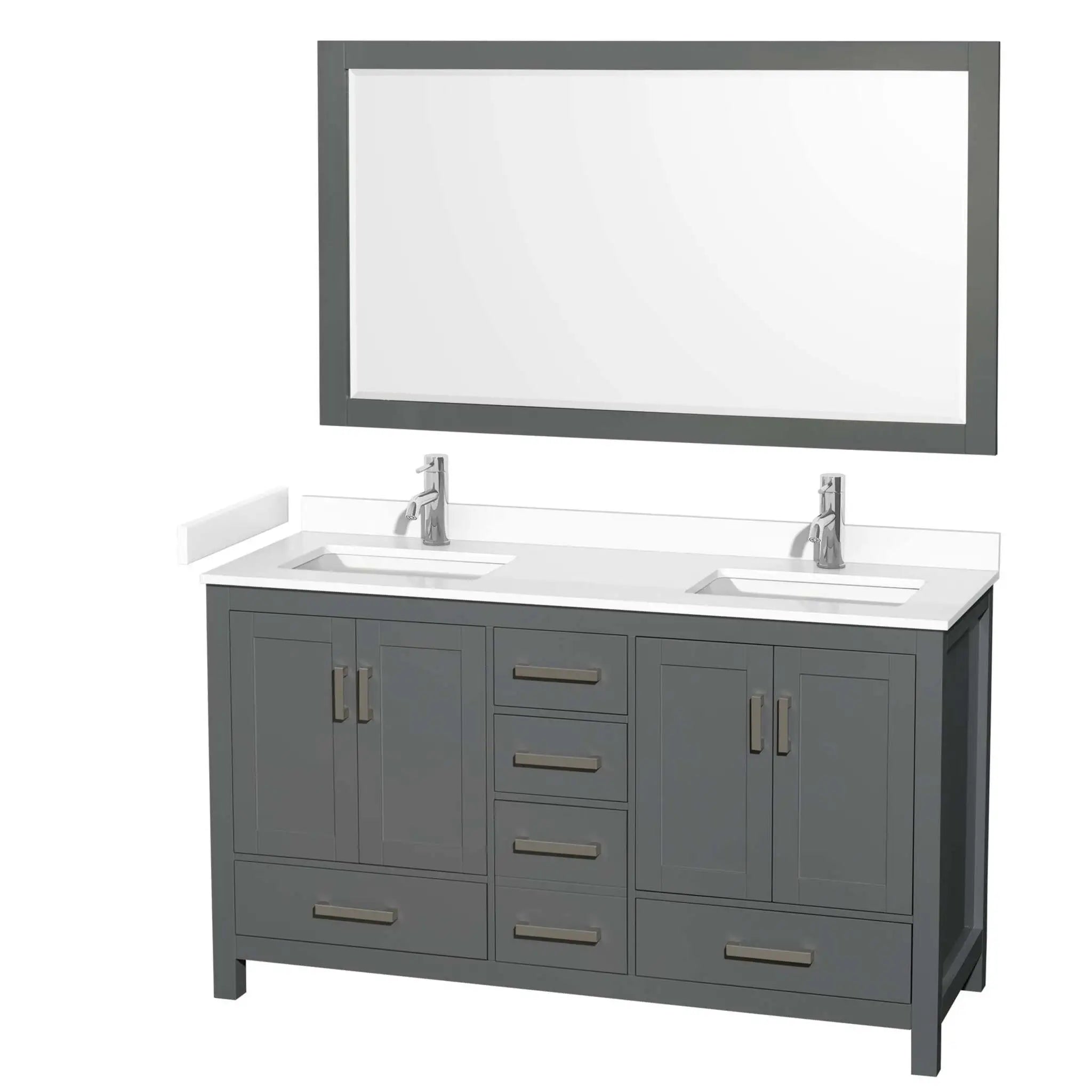 60" Sheffield Double Bathroom Vanity in Dark Gray with Brushed Chrome Trim & 58" Mirror by Wyndham