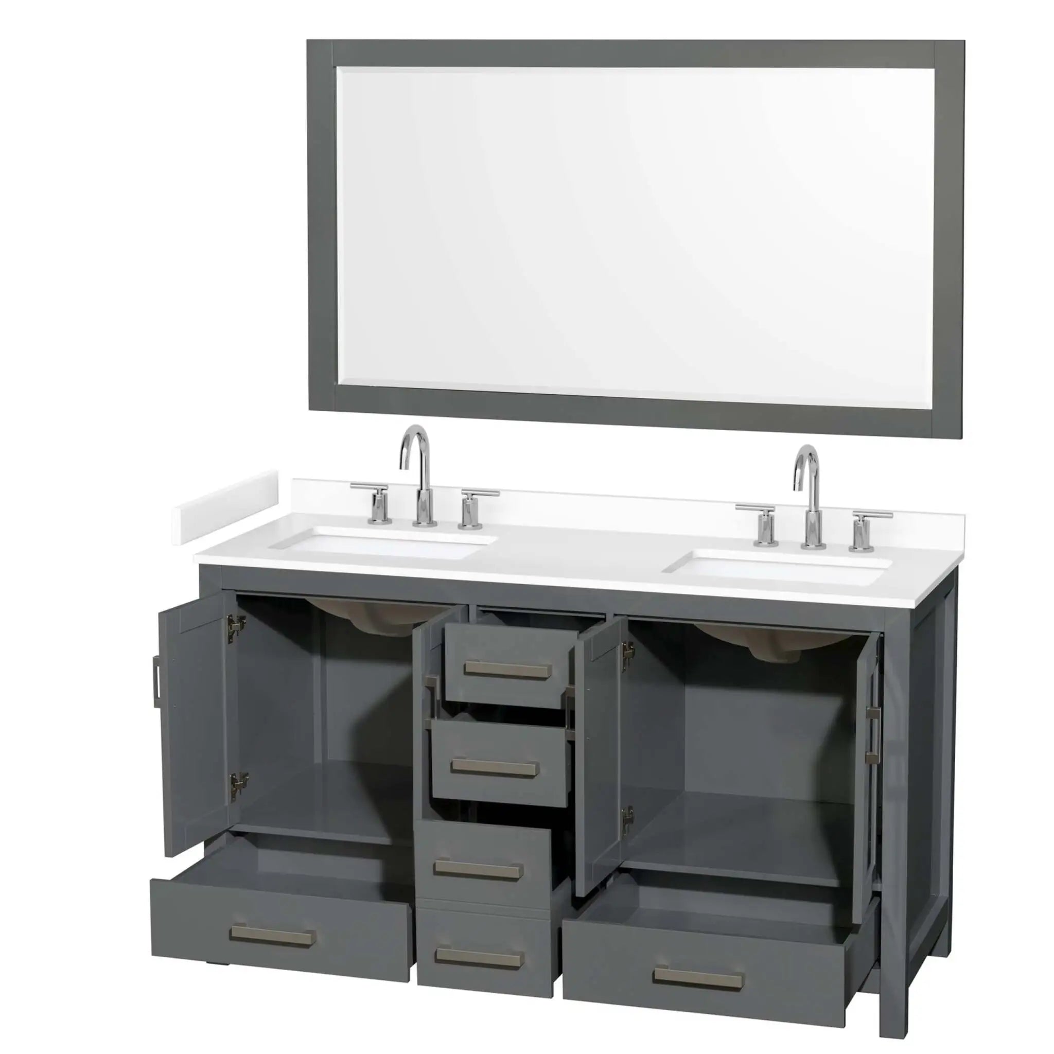 60" Sheffield Double Bathroom Vanity in Dark Gray with Brushed Chrome Trim & 58" Mirror by Wyndham