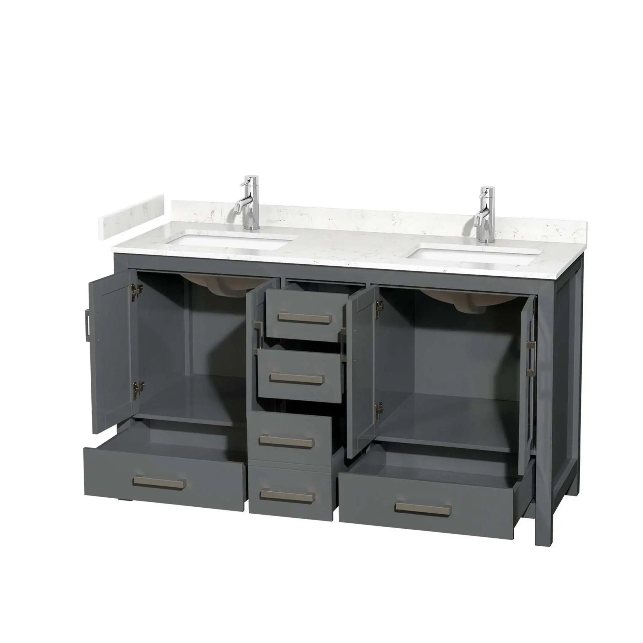 60" Sheffield Double Bathroom Vanity in Dark Gray with Brushed Chrome Trim by Wyndham