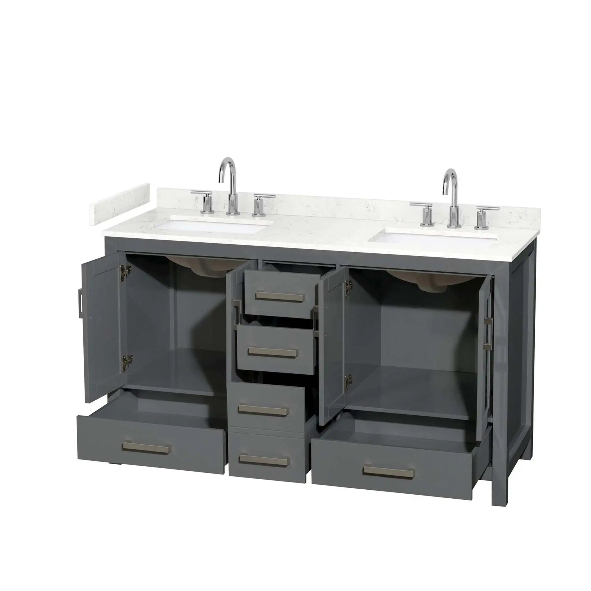 60" Sheffield Double Bathroom Vanity in Dark Gray with Brushed Chrome Trim by Wyndham