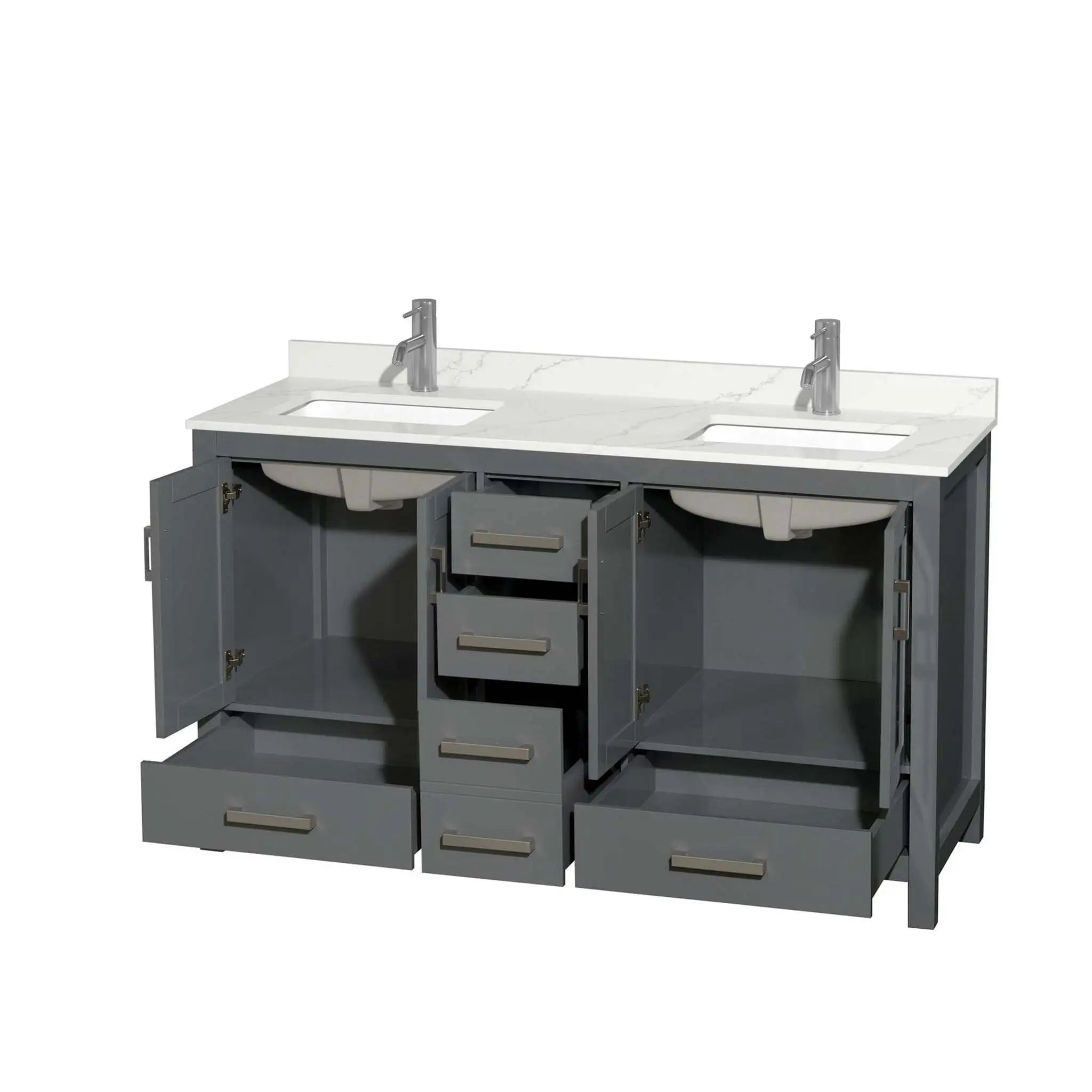 60" Sheffield Double Bathroom Vanity in Dark Gray with Brushed Chrome Trim by Wyndham