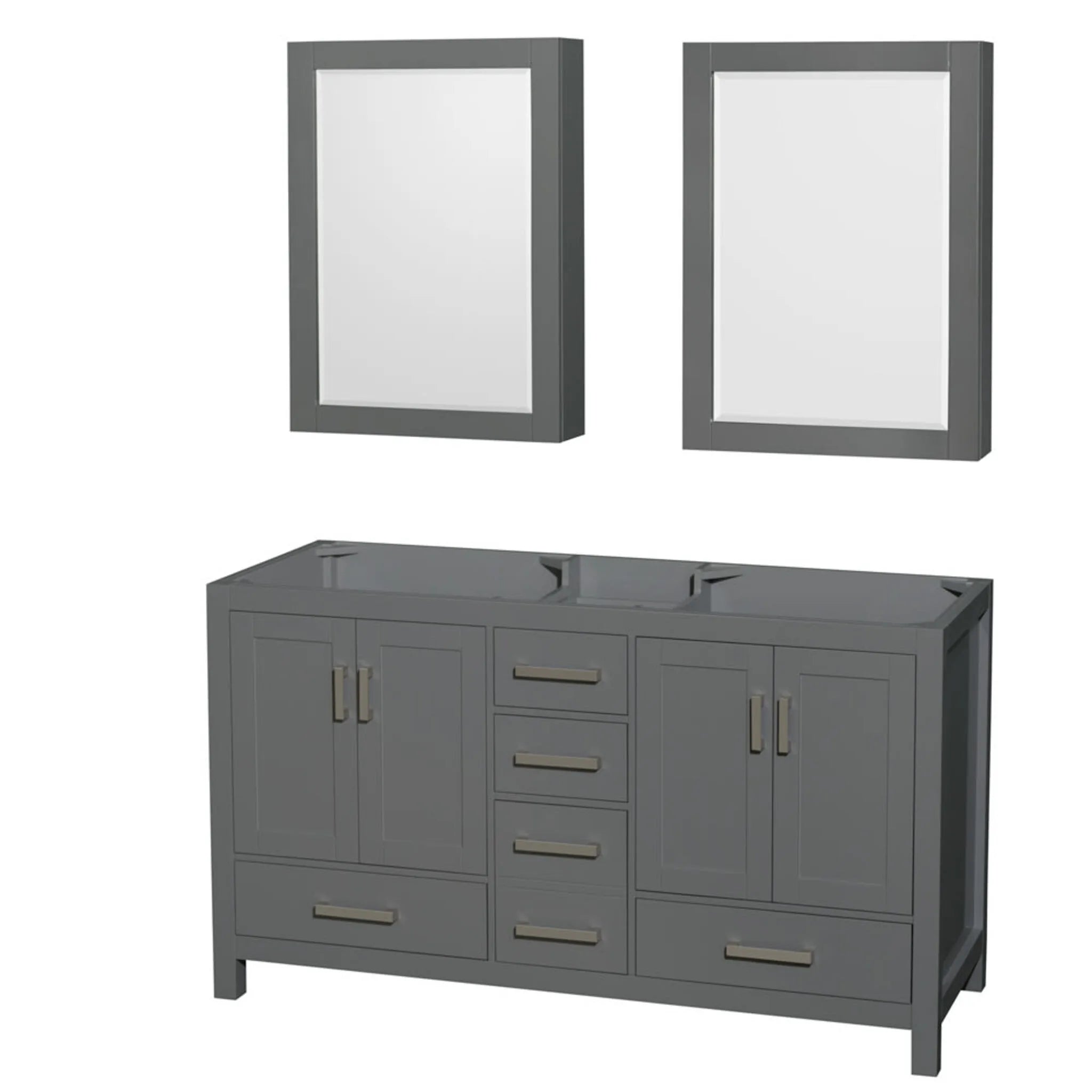 60" Sheffield Double Bathroom Vanity in Dark Gray with Brushed Chrome Trim & Medicine Cabinet by Wyndham