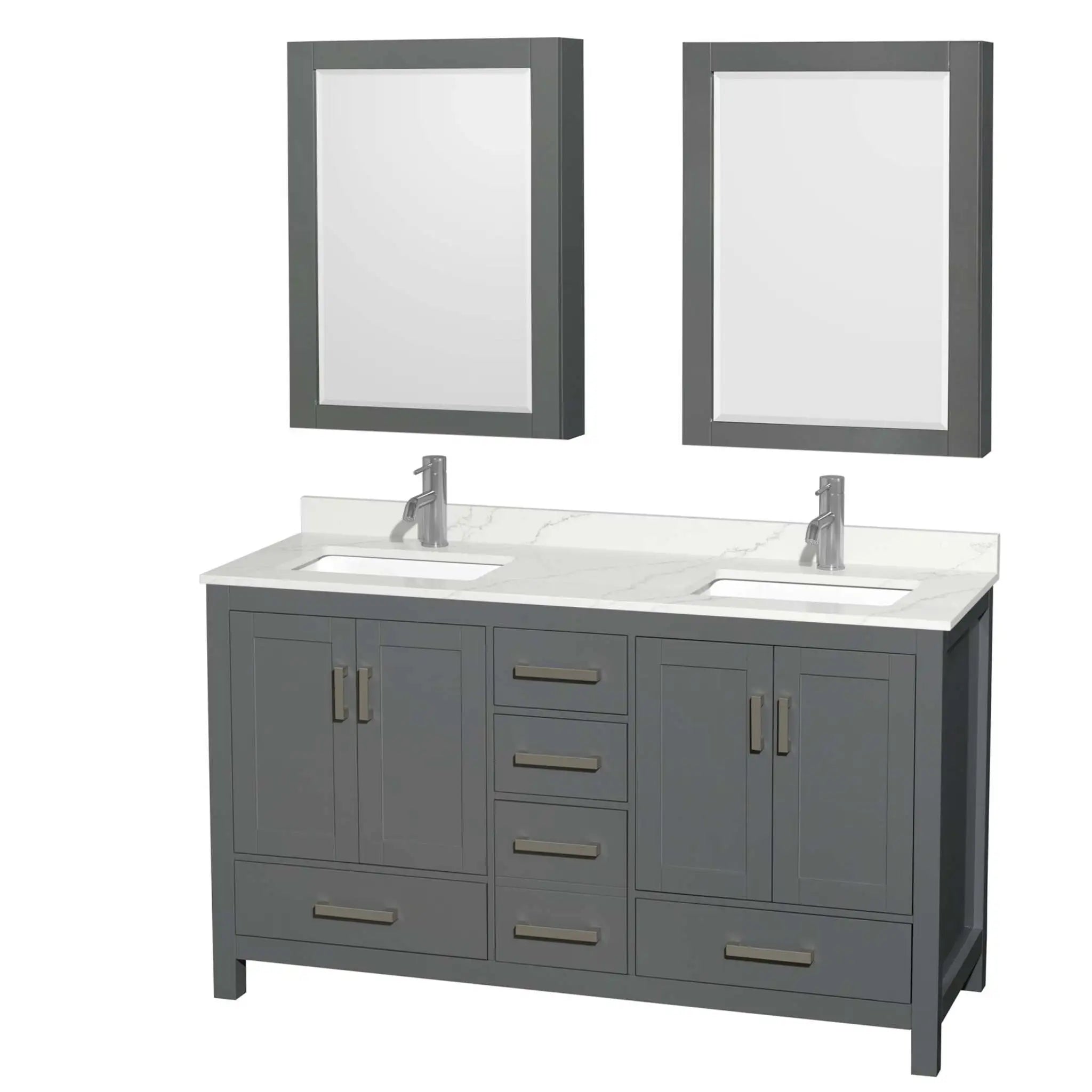 60" Sheffield Double Bathroom Vanity in Dark Gray with Brushed Chrome Trim & Medicine Cabinet by Wyndham
